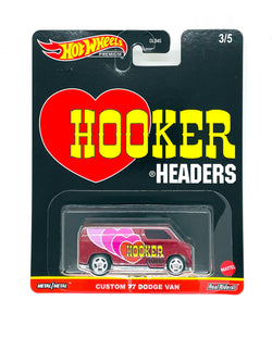 1977 Dodge Van Hooker Headers Hot Wheels Premium Custom Red Rubber Tires 1:64
