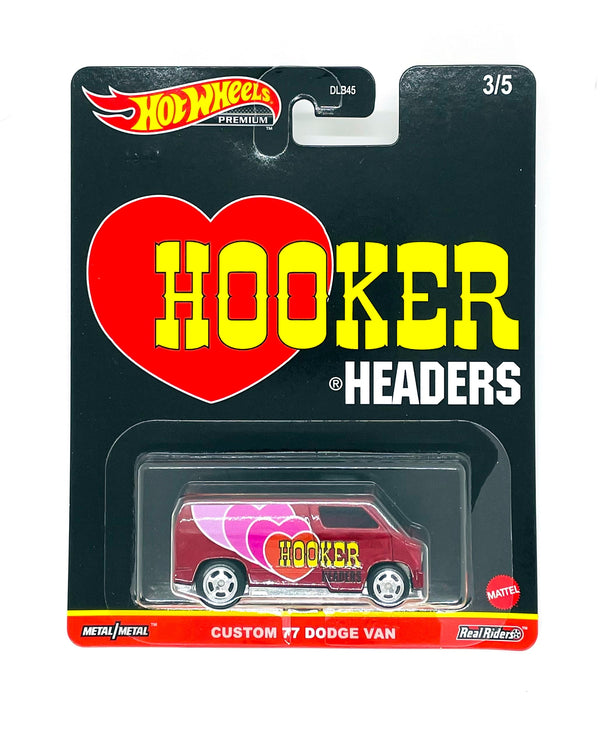 1977 Dodge Van Hooker Headers Hot Wheels Premium Custom Red Rubber Tires 1:64
