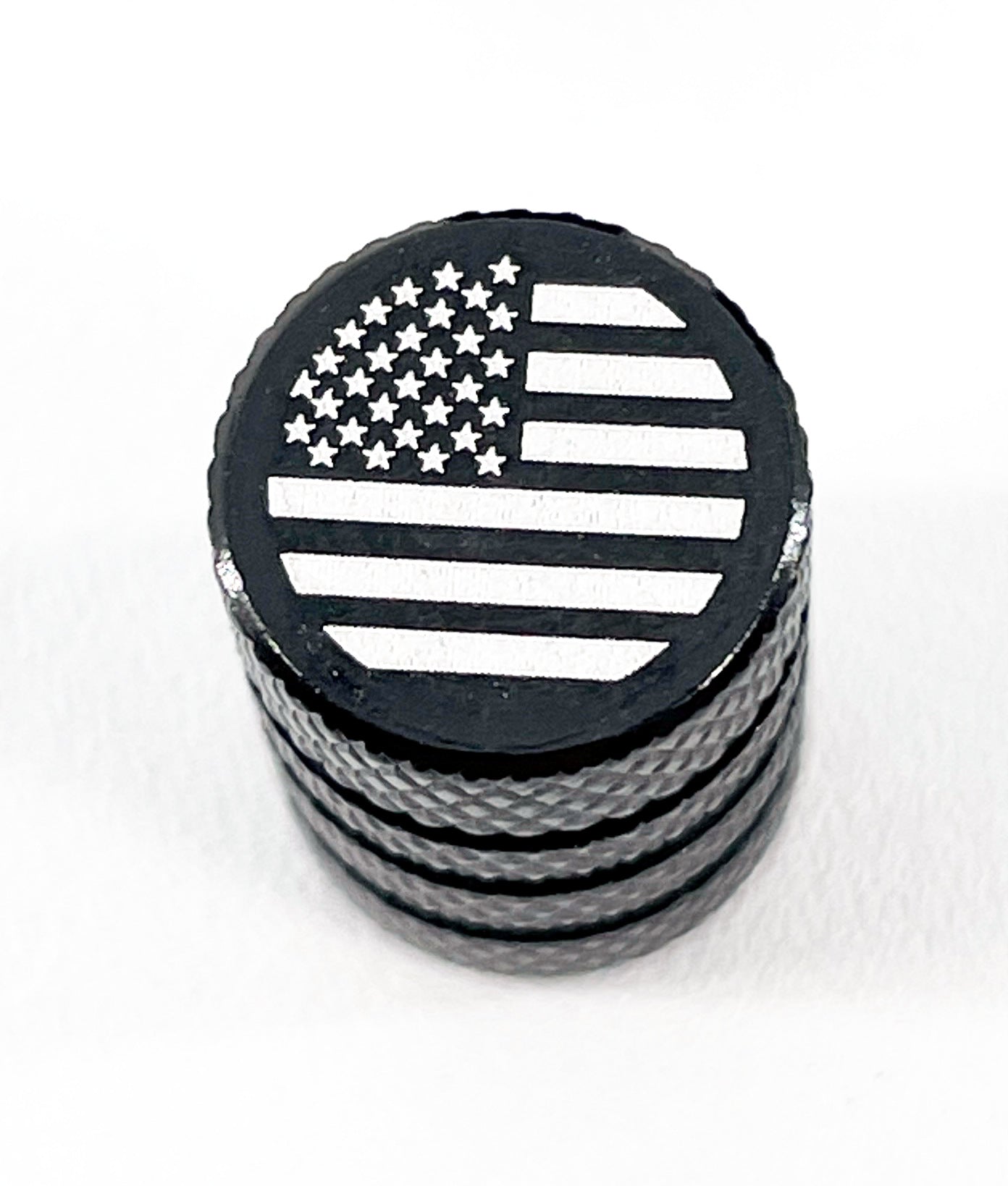 Set of 4 Black Valve Stem Caps with American Flag Logo - Unique Patriotic Car Accessories