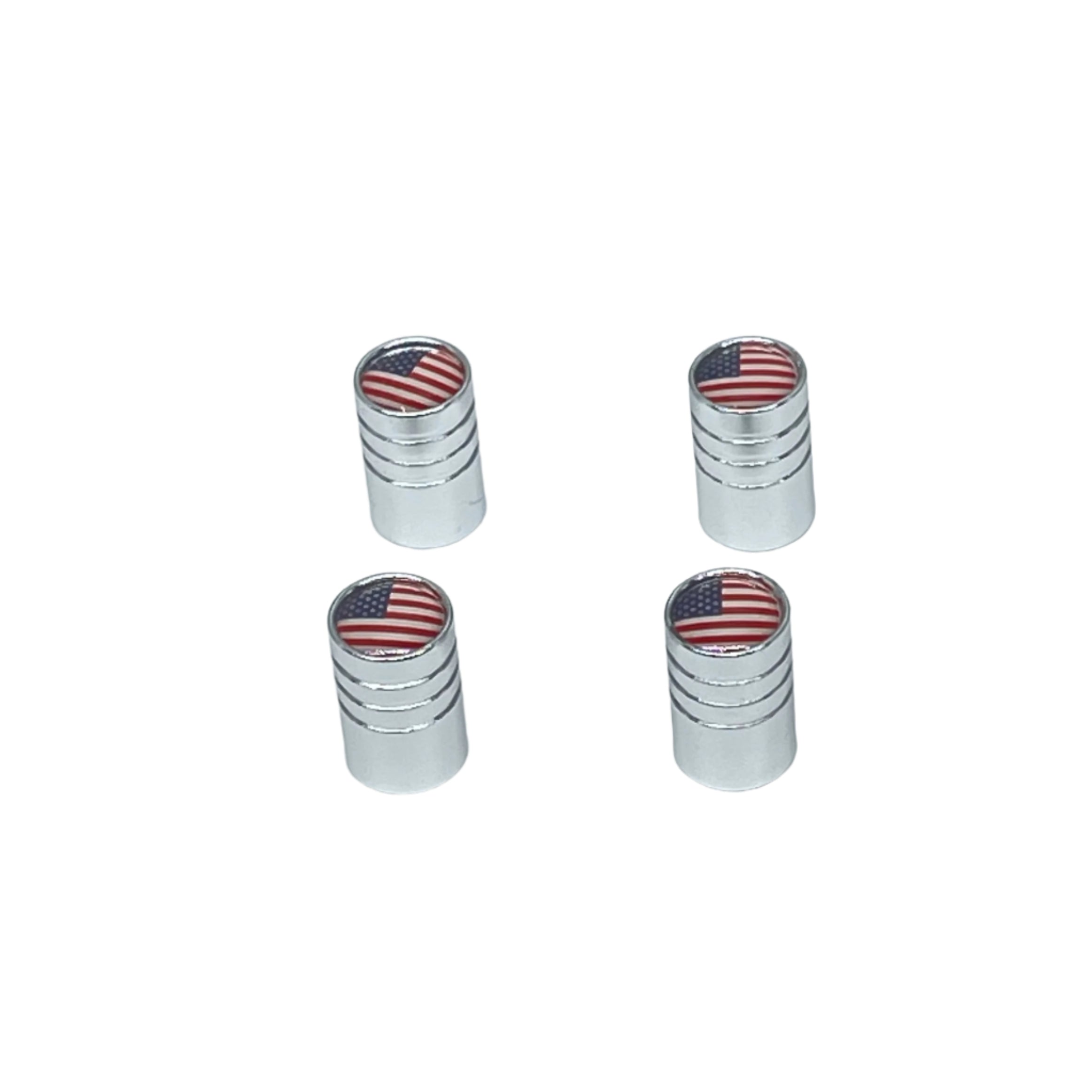 Set of 4 Chrome Valve Stem Caps with American Flag Logo - Patriotic Car Accessories