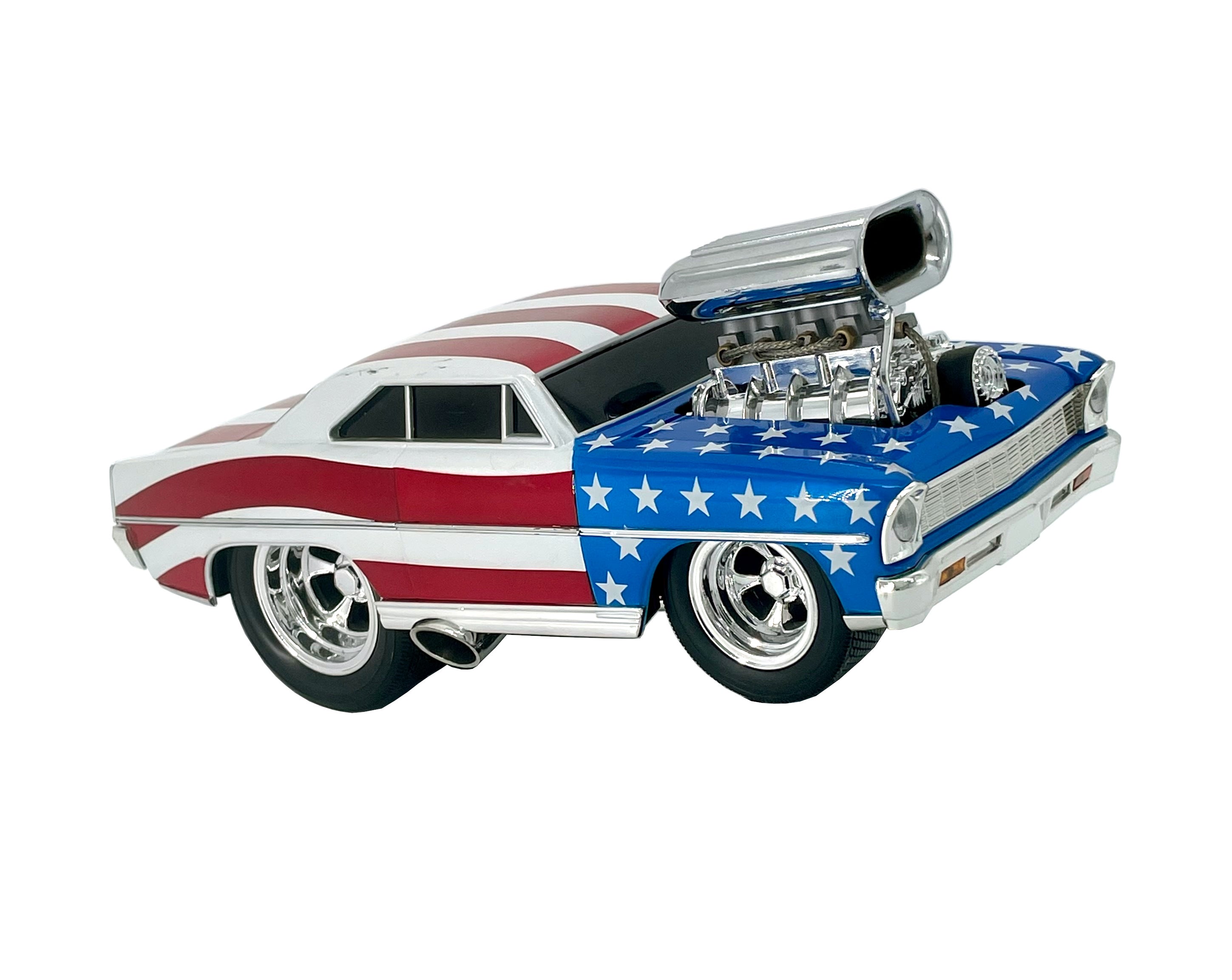 1966 Chevy Nova Muscle Machines Stars & Stripes 1:18 Scale Diecast Car - Collectible