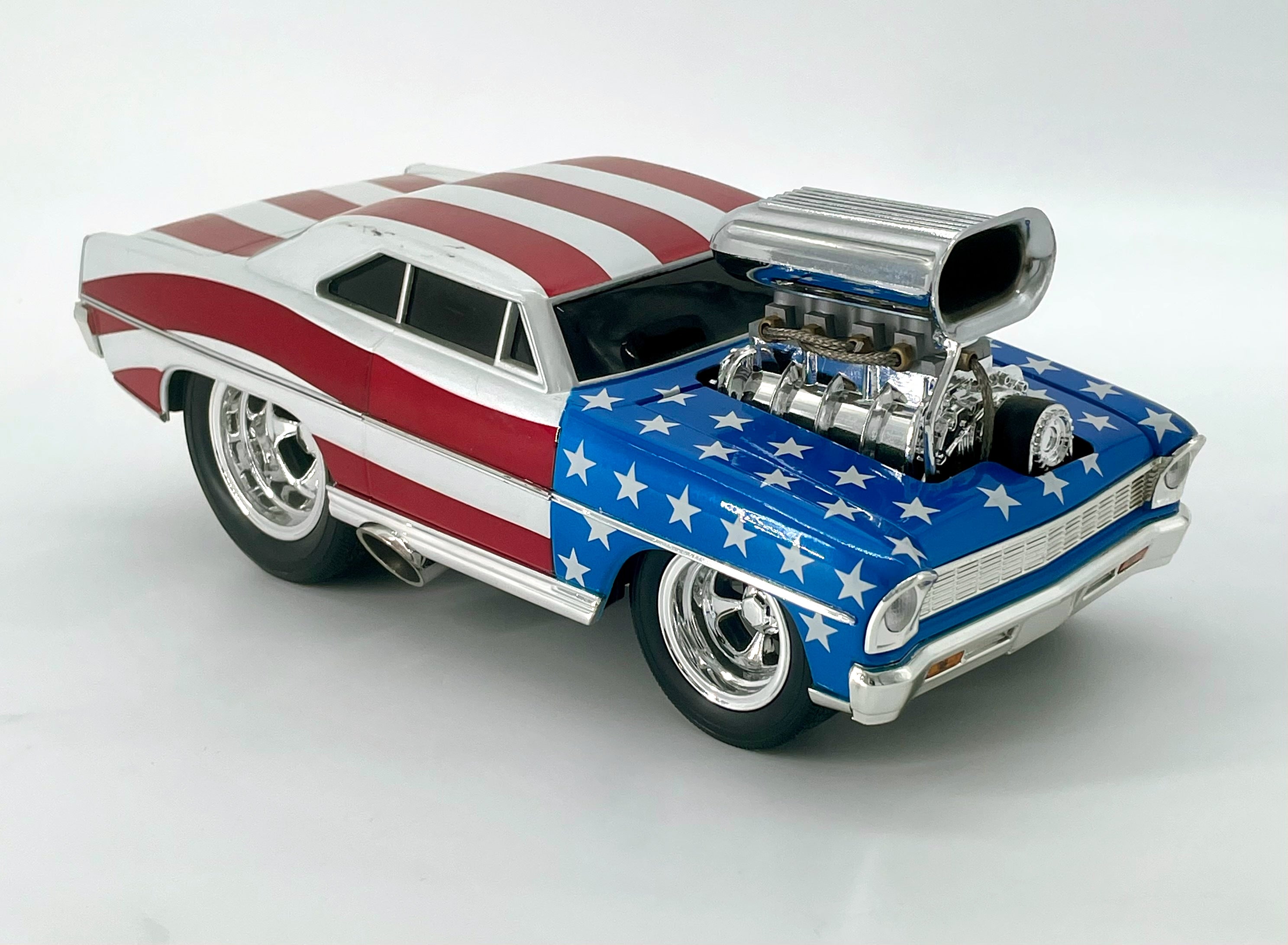 1966 Chevy Nova Muscle Machines Stars & Stripes 1:18 Scale Diecast Car - Collectible