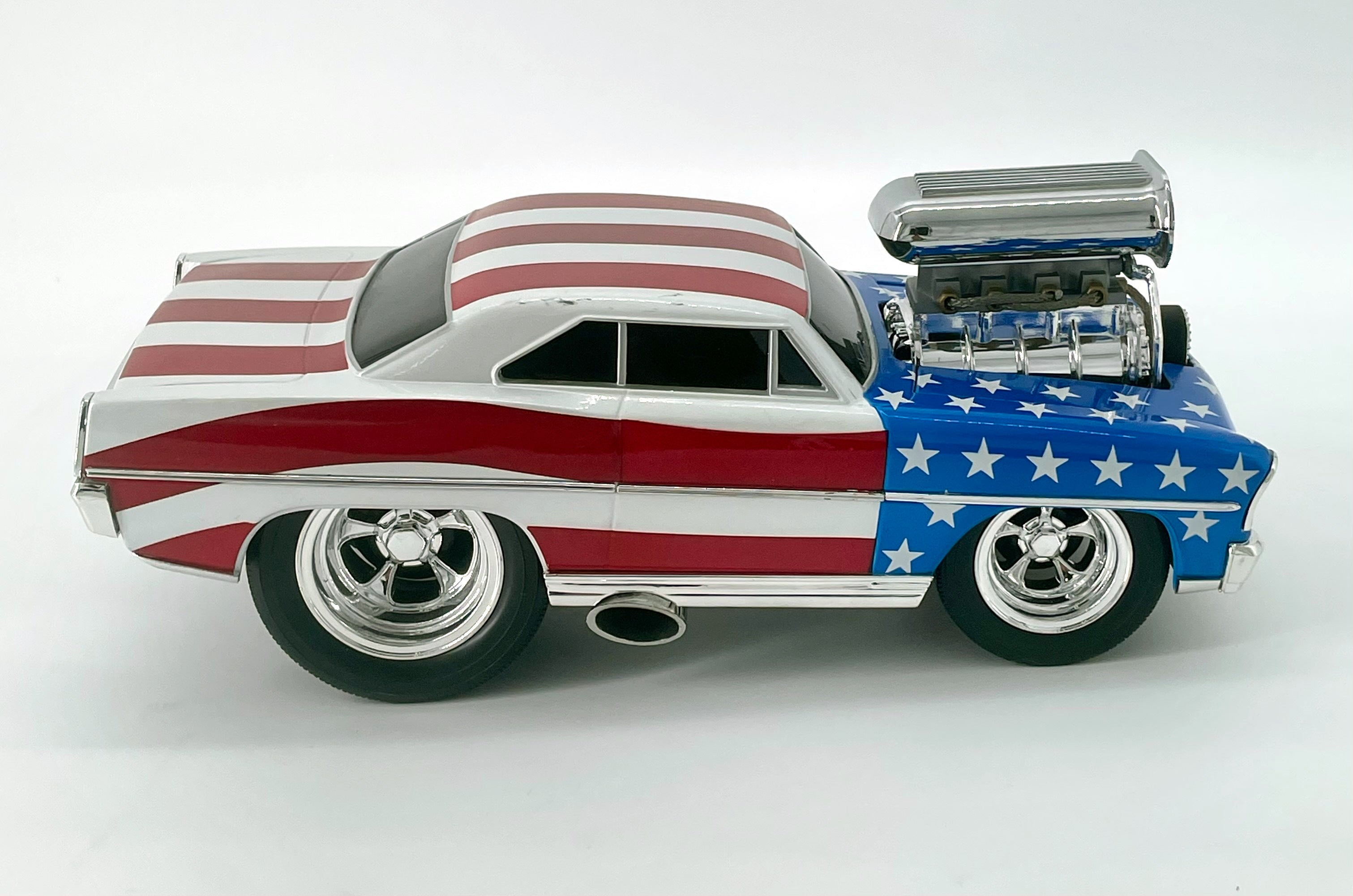 1966 Chevy Nova Muscle Machines Stars & Stripes 1:18 Scale Diecast Car - Collectible