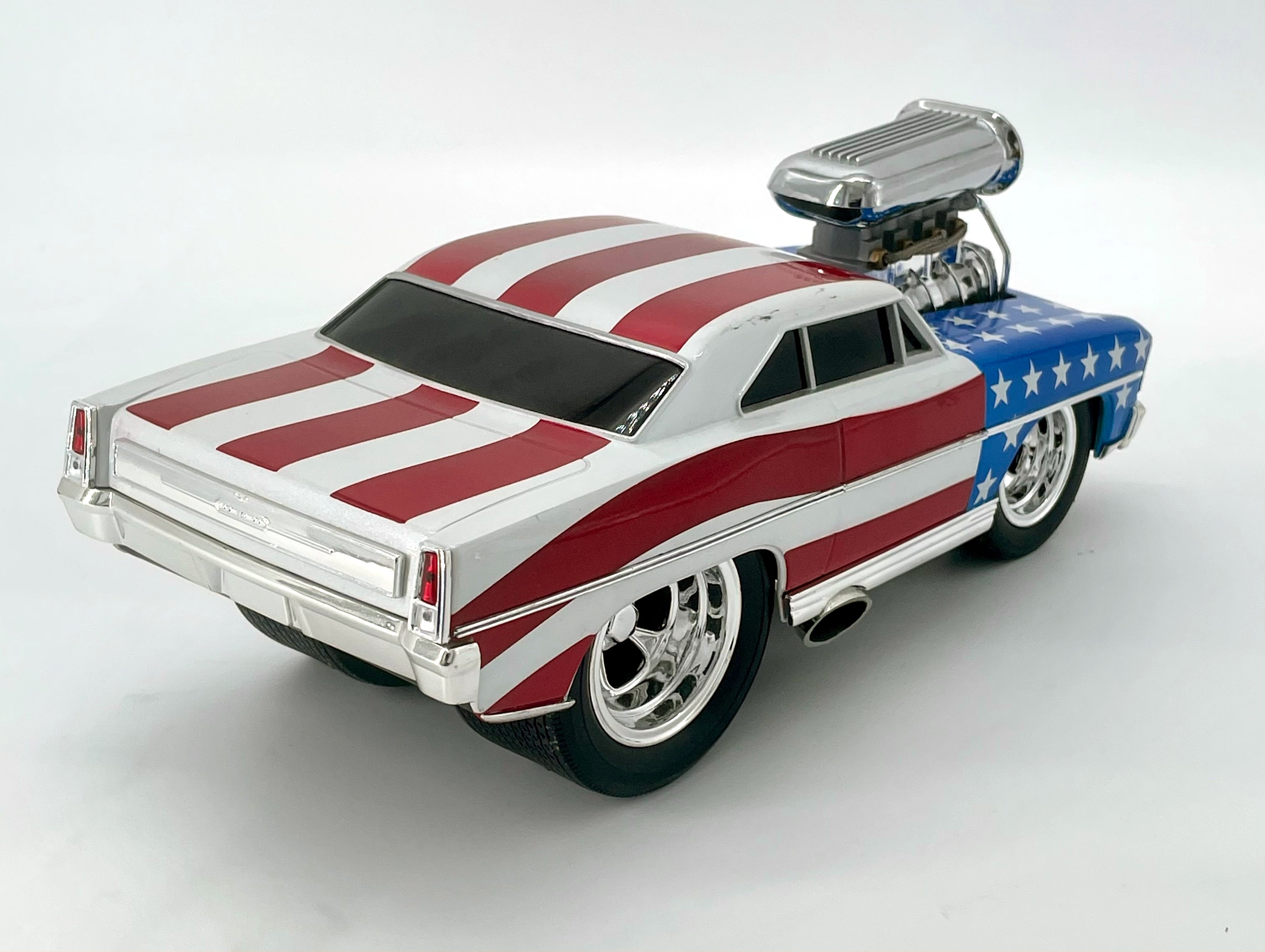 1966 Chevy Nova Muscle Machines Stars & Stripes 1:18 Scale Diecast Car - Collectible