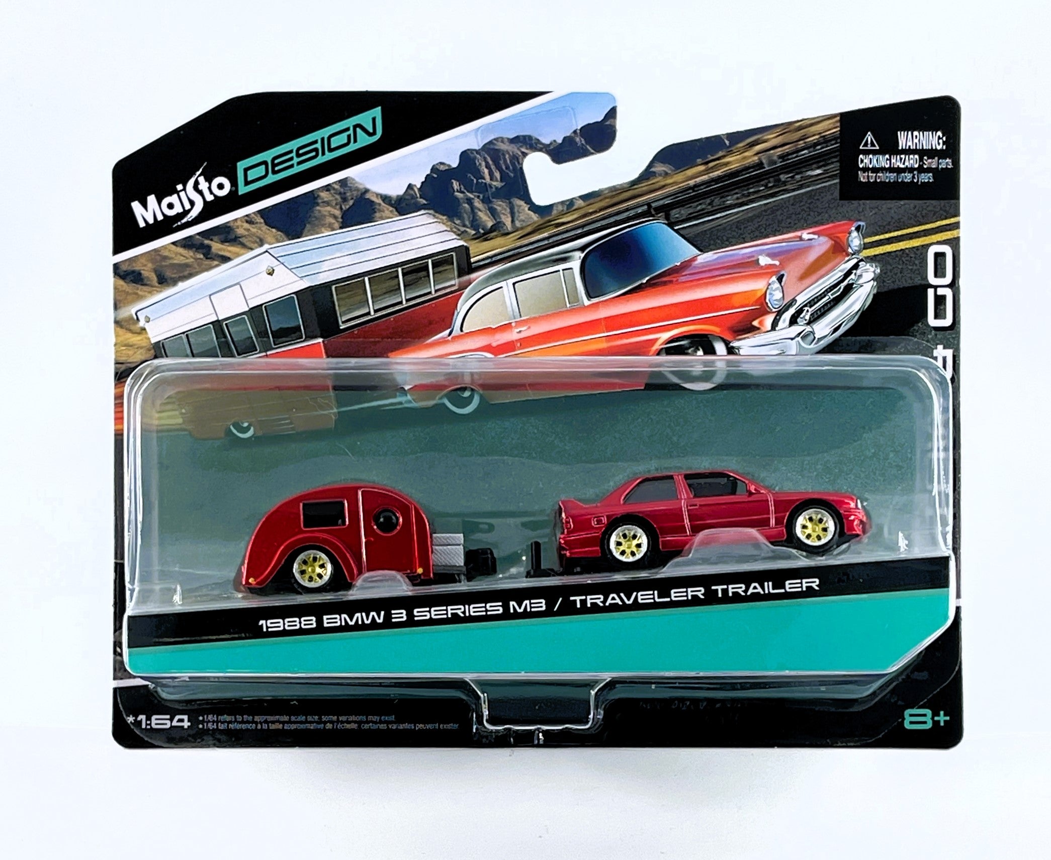 Maisto Design 1988 BMW 3 Series M3 Travel Trailer Candy Red 1 64 Item# 15368