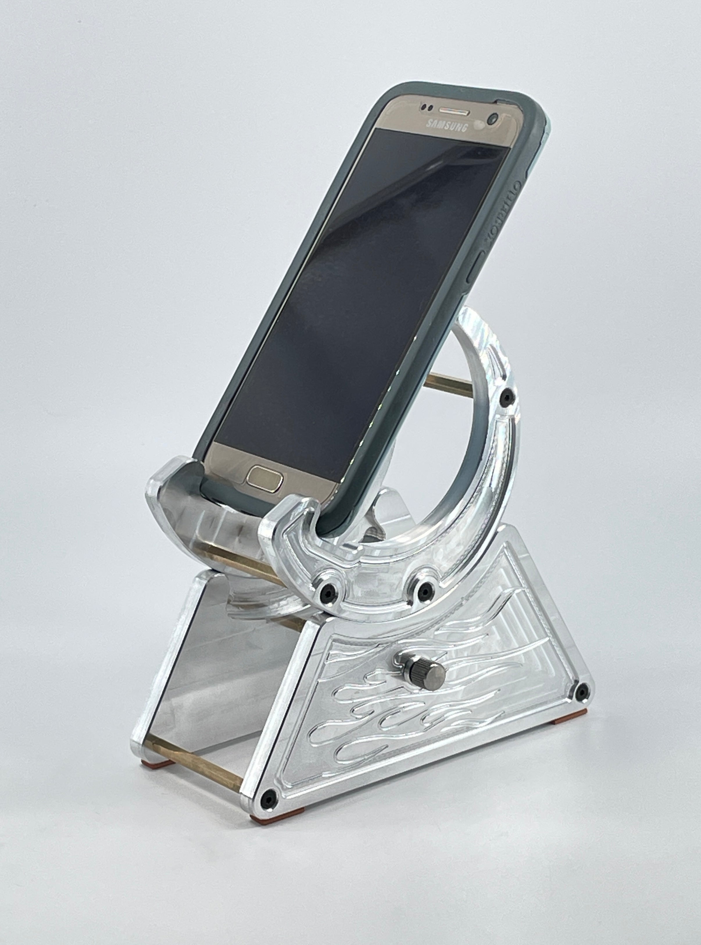 CNC Metal Phone Stand | Hot Rod Flames Design | Car Enthusiast Gift | Made in USA