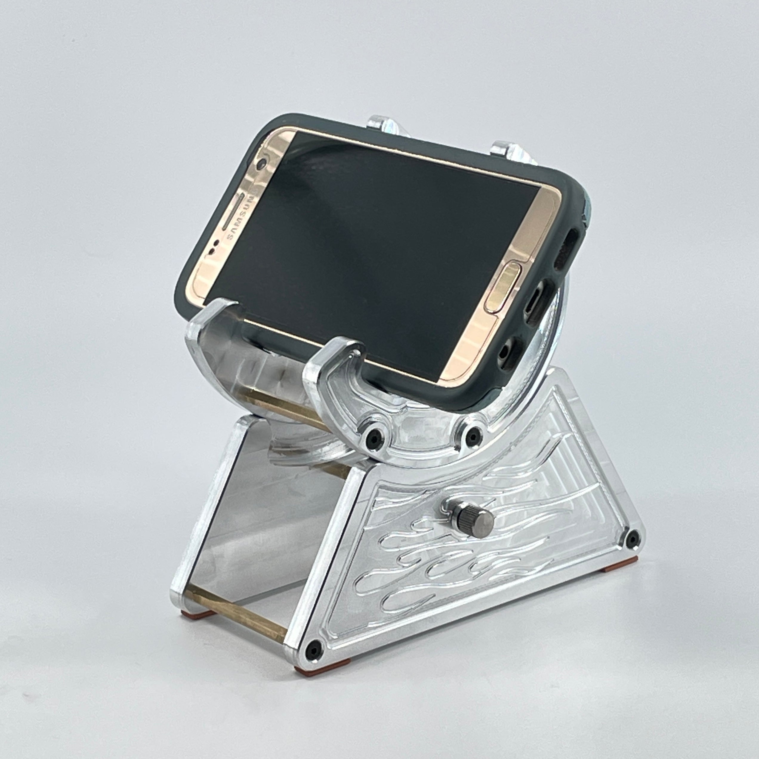 CNC Metal Phone Stand | Hot Rod Flames Design | Car Enthusiast Gift | Made in USA