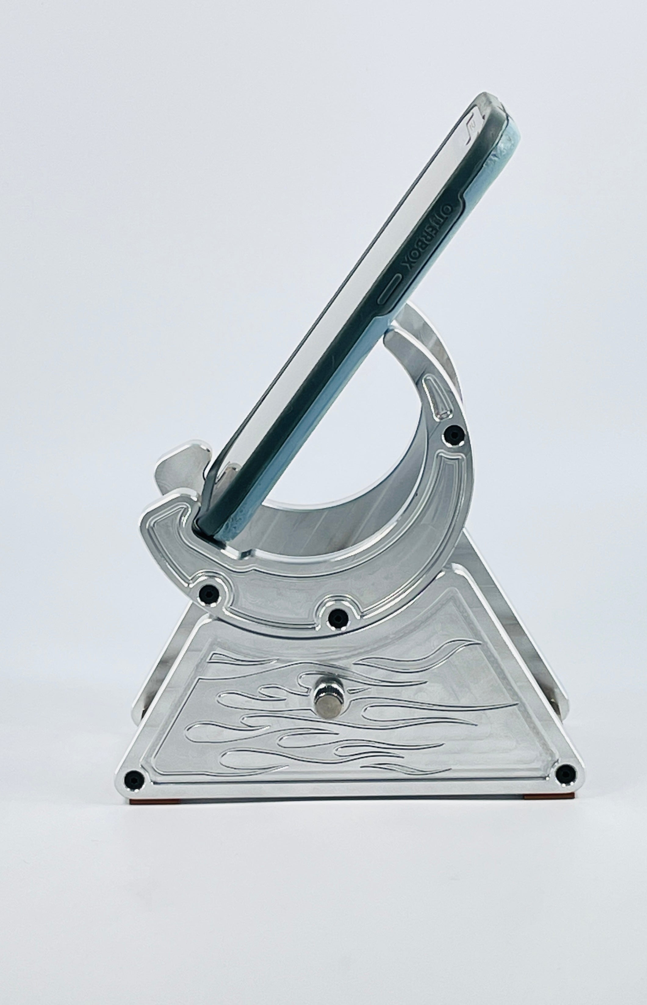 CNC Metal Phone Stand | Hot Rod Flames Design | Car Enthusiast Gift | Made in USA