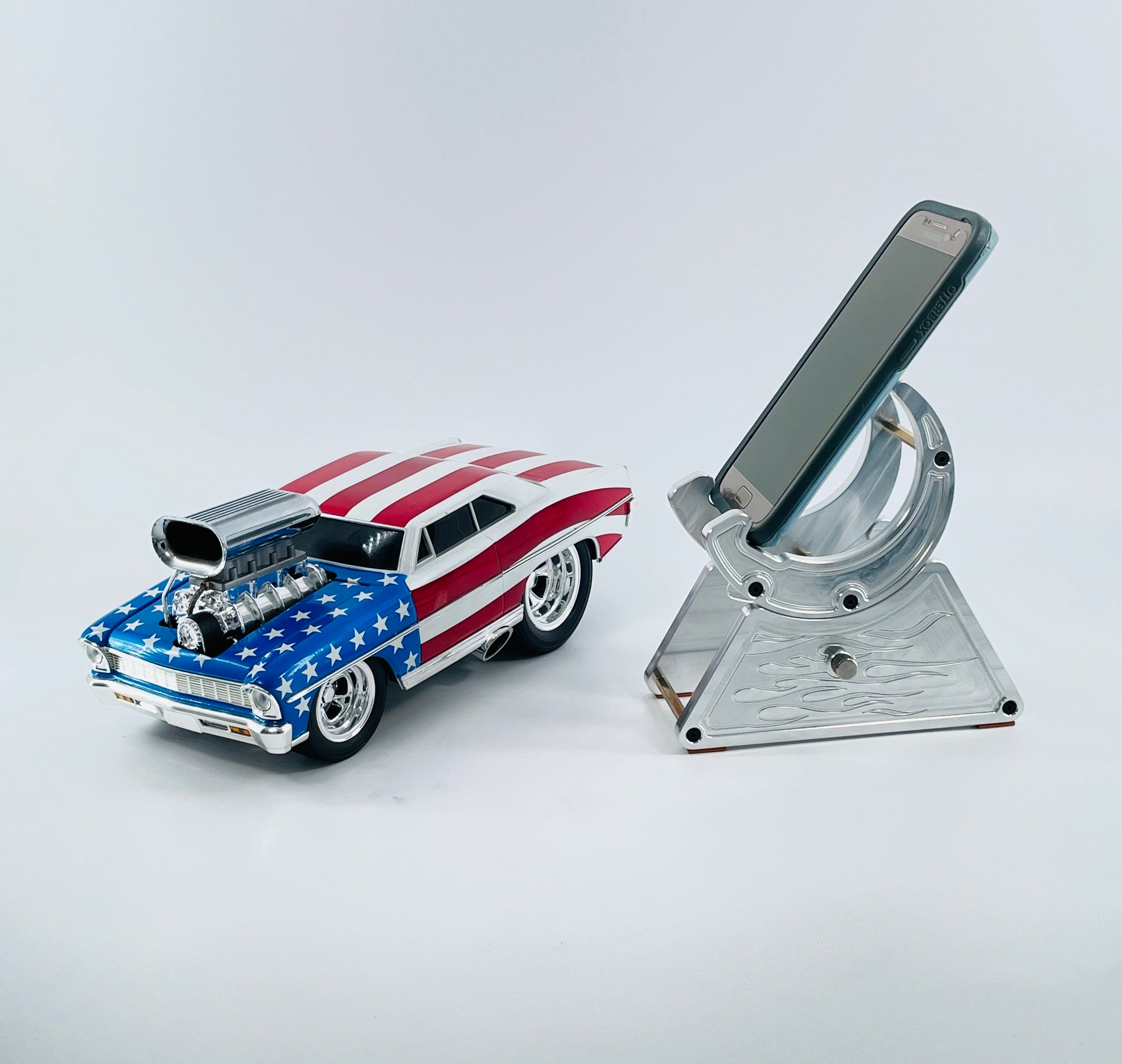 CNC Metal Phone Stand | Hot Rod Flames Design | Car Enthusiast Gift | Made in USA