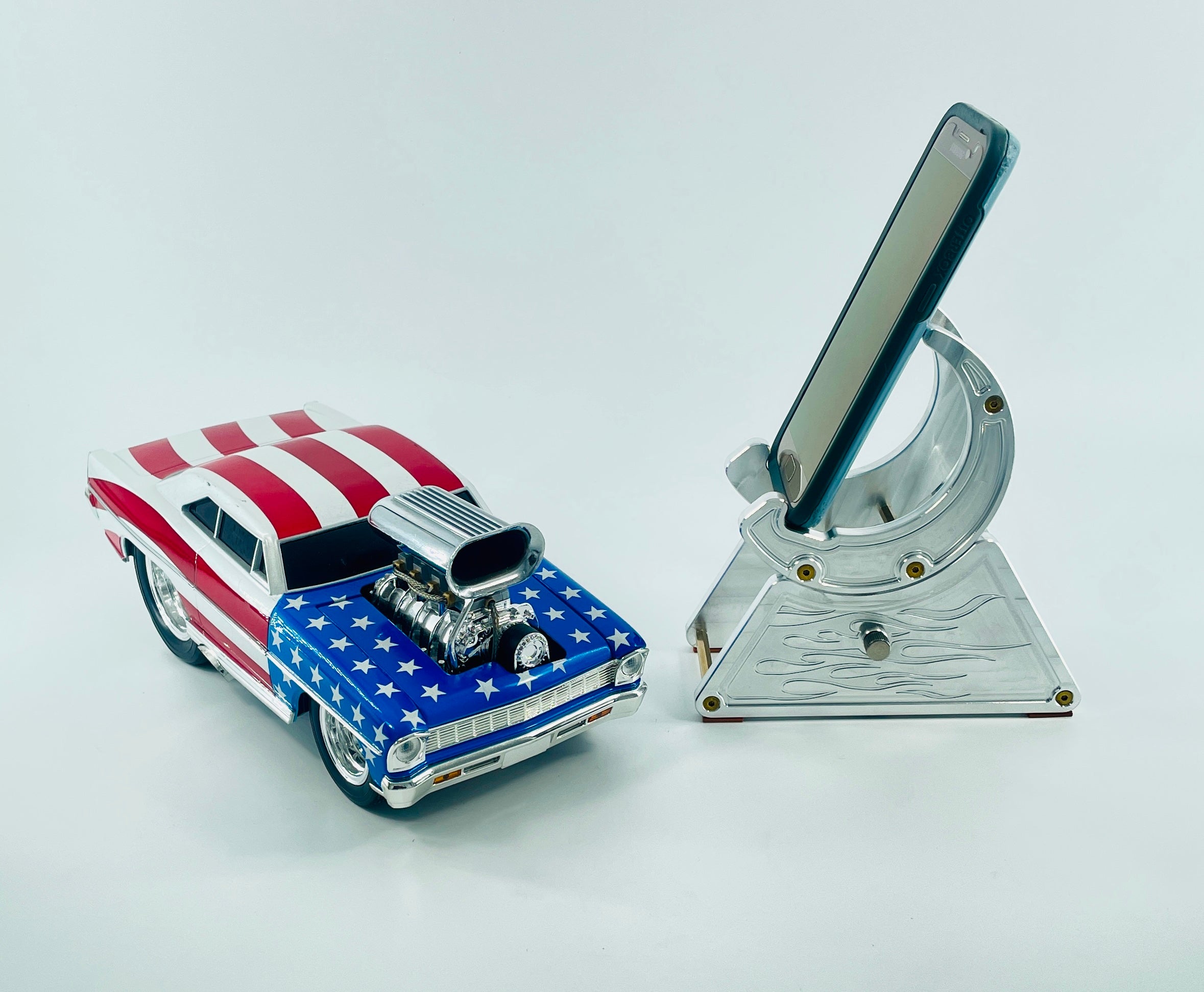 CNC Metal Phone Stand | Hot Rod Flames Design | Car Enthusiast Gift | Made in USA