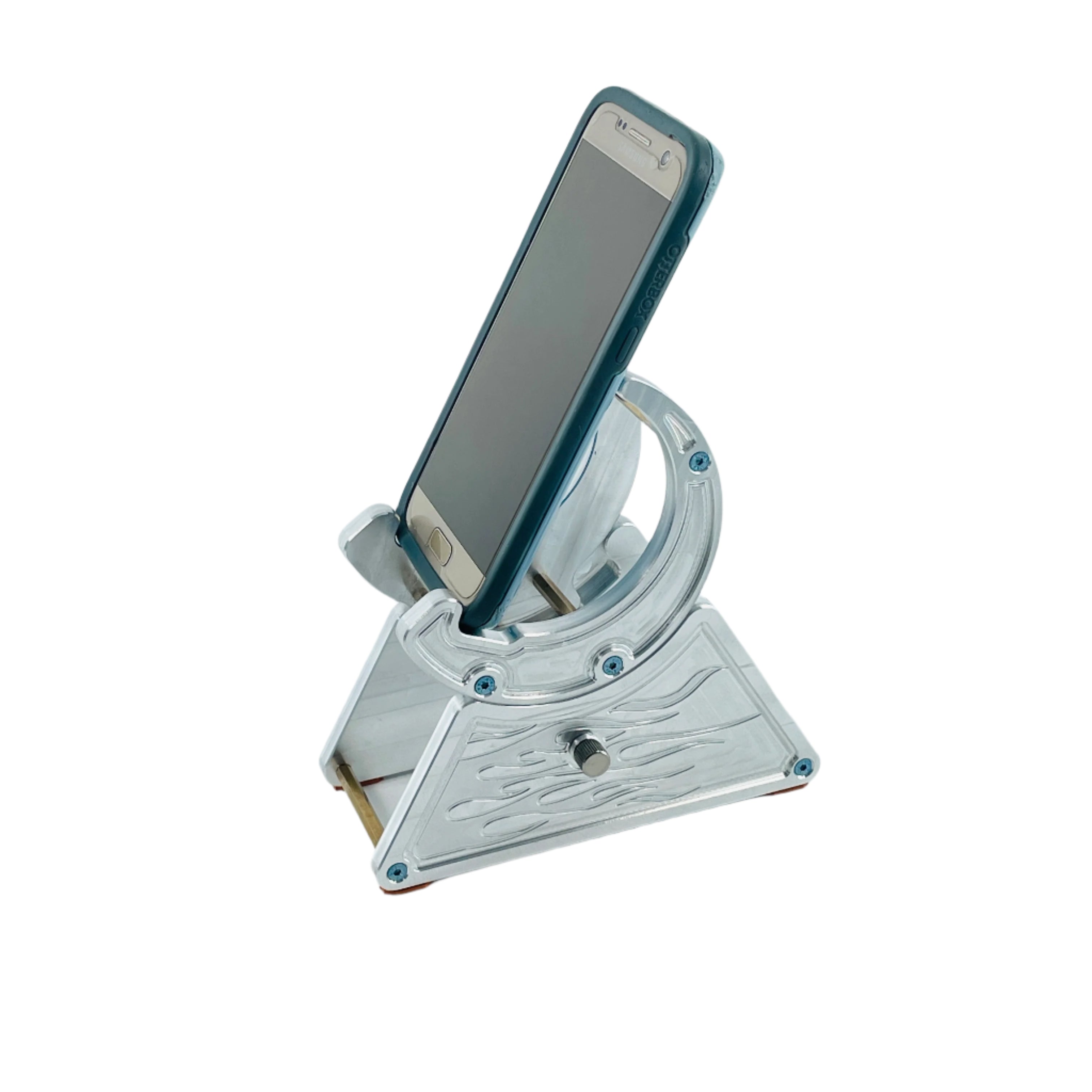 CNC Metal Phone Stand | Hot Rod Flames Design | Car Enthusiast Gift | Made in USA