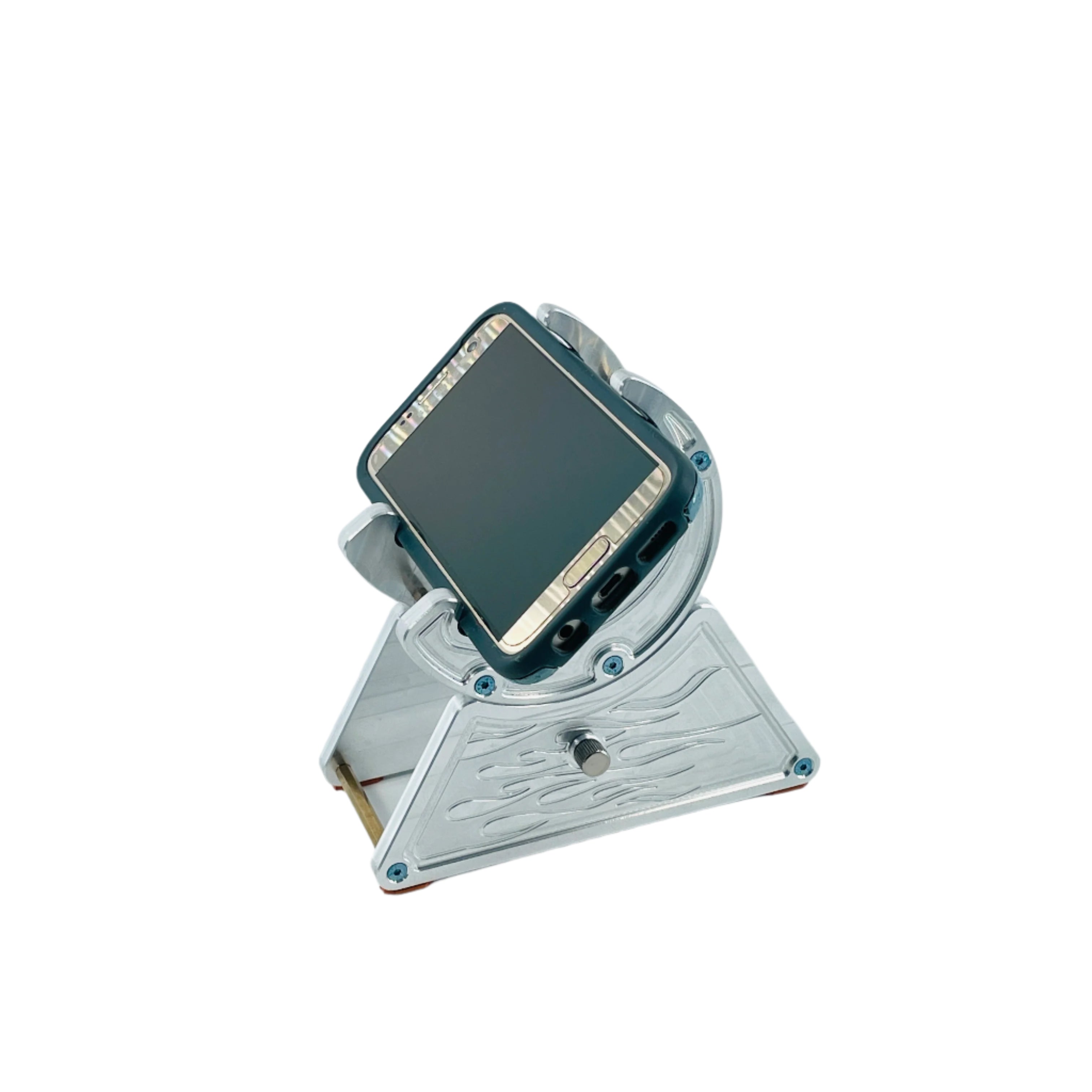 CNC Metal Phone Stand | Hot Rod Flames Design | Car Enthusiast Gift | Made in USA