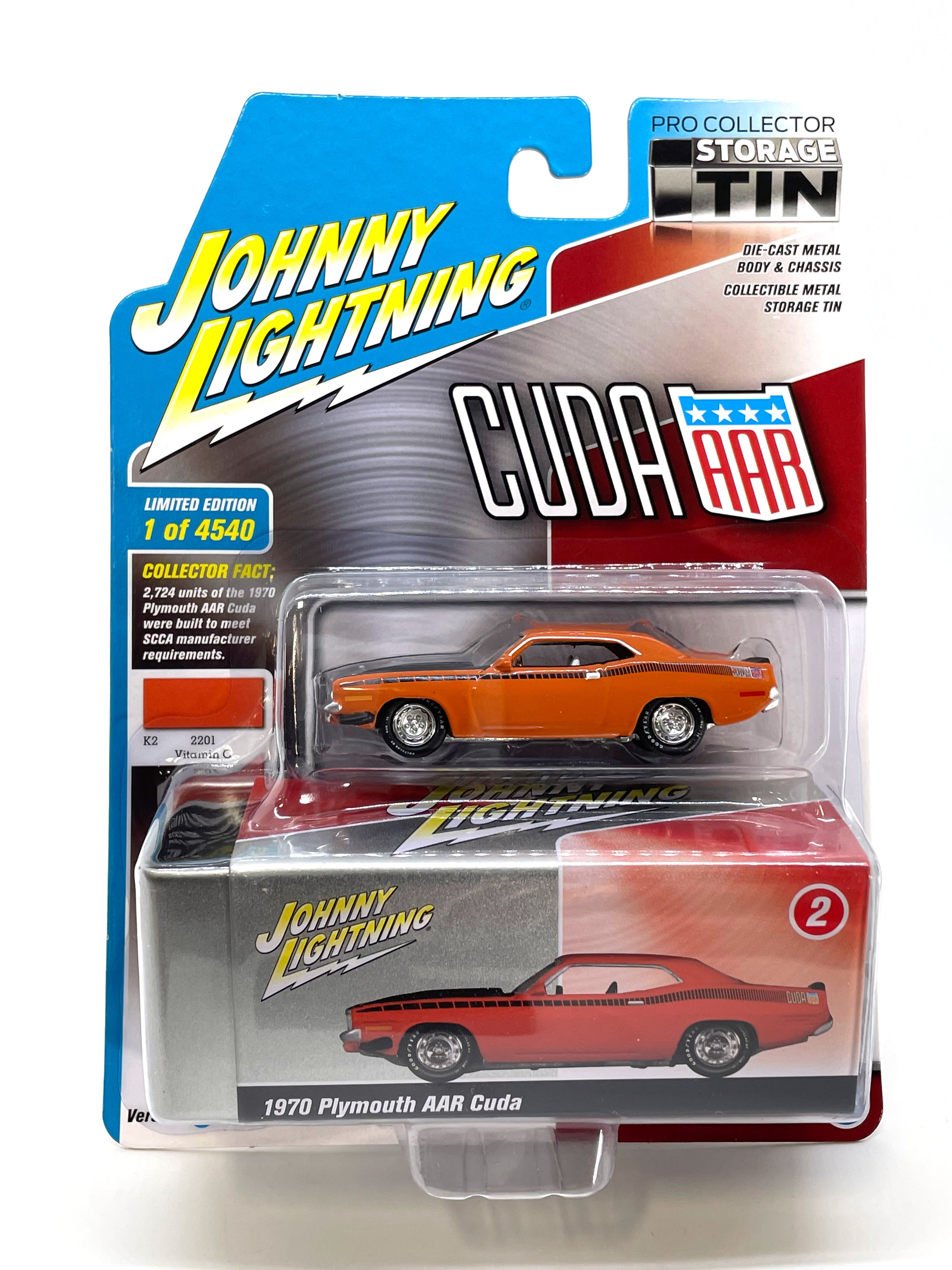 1970 Plymouth AAR Cuda Johnny Lightning Collector Storage Tin R3 Vitamin C Orange Die Cast Car 1:64