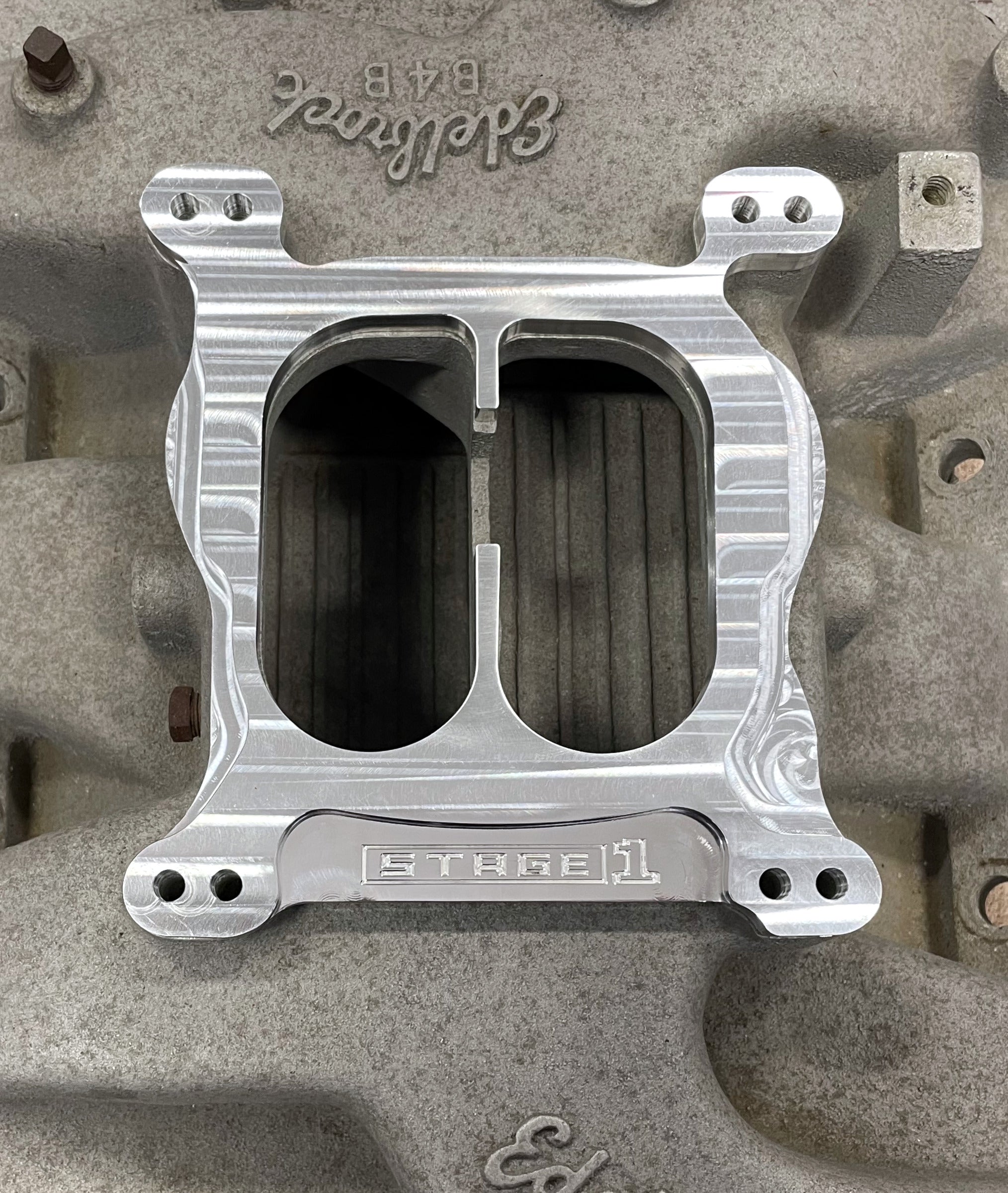 Carburetor Spacer Adapter 455 Buick Edelbrock B4B Intake to Holley Stage1