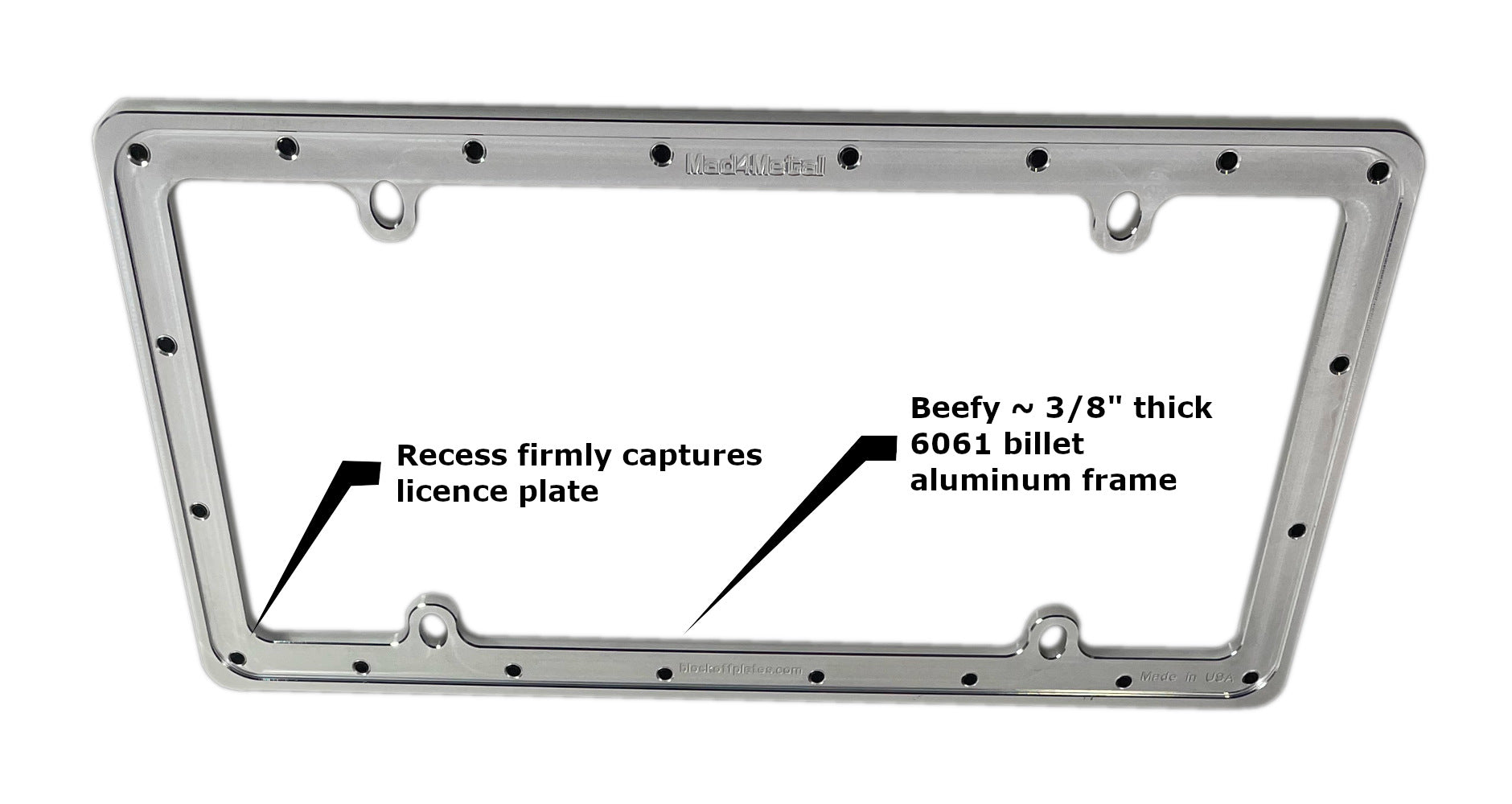 Billet Aluminum License Plate Frame |Thick Riveted Design | Heavy Duty | Made in USA