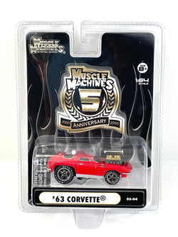 Muscle Machines 1963 Chevrolet Corvette 1:64 Scale Diecast Car - Classic Collectible Red