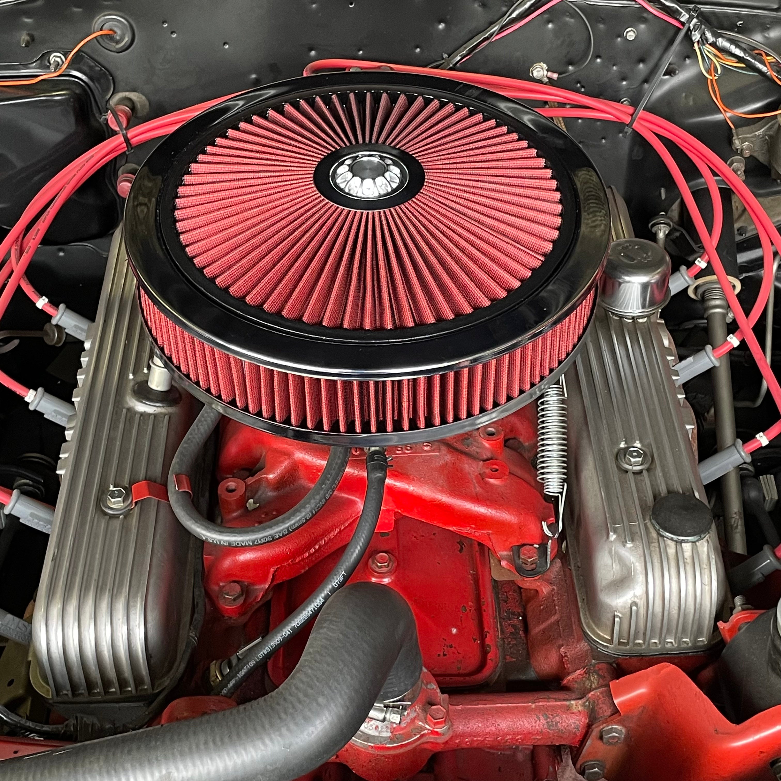14 inch chrome air cleaner kit installed on carburetor showing universal fitment2