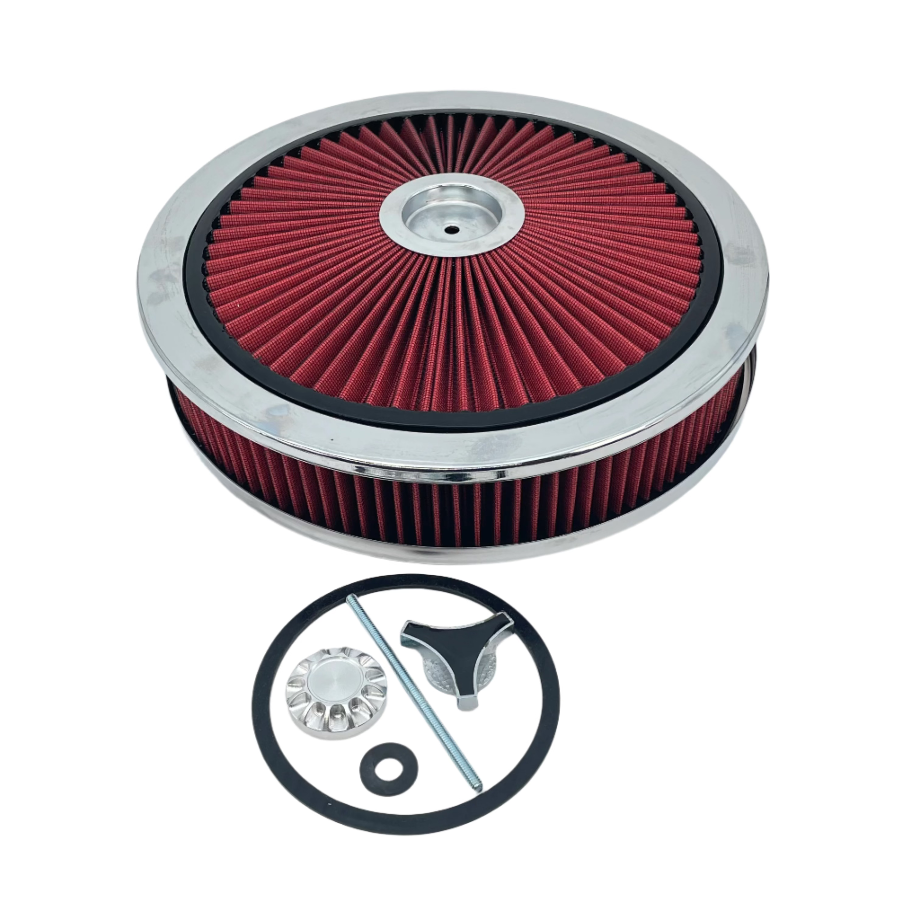 14 inch chrome air cleaner kit fits universal carburetors with custom USA wing nut stud bolt