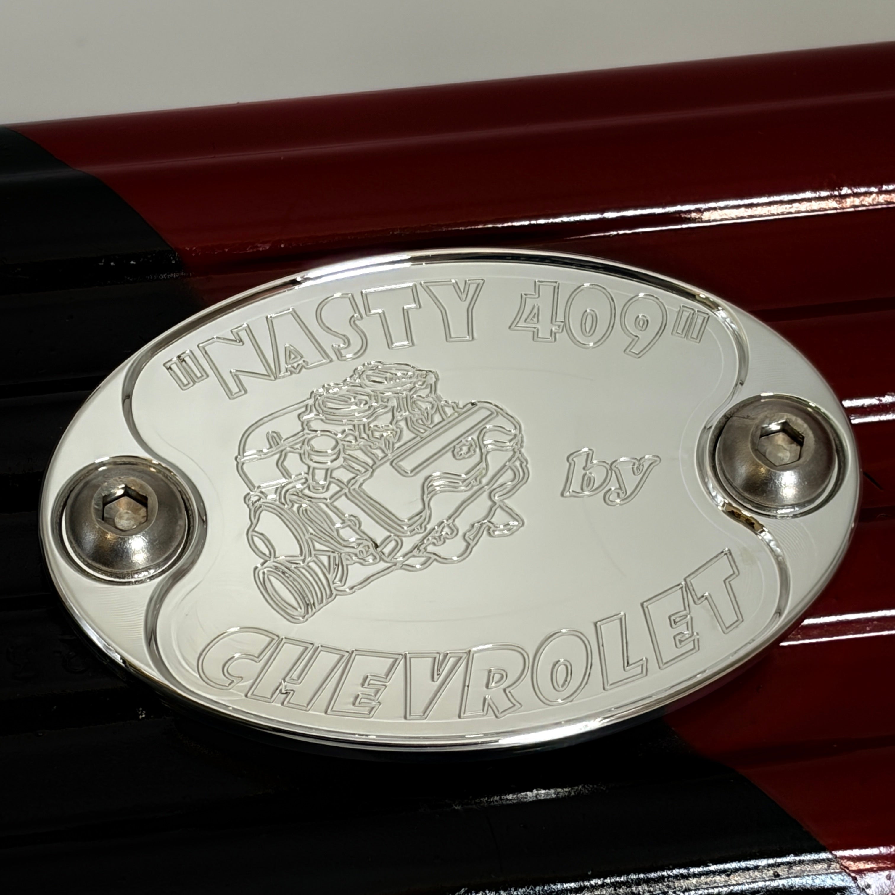 Mad4Metal Nasty 409 by Chevy Billet Aluminum Badge Valve Cover USA