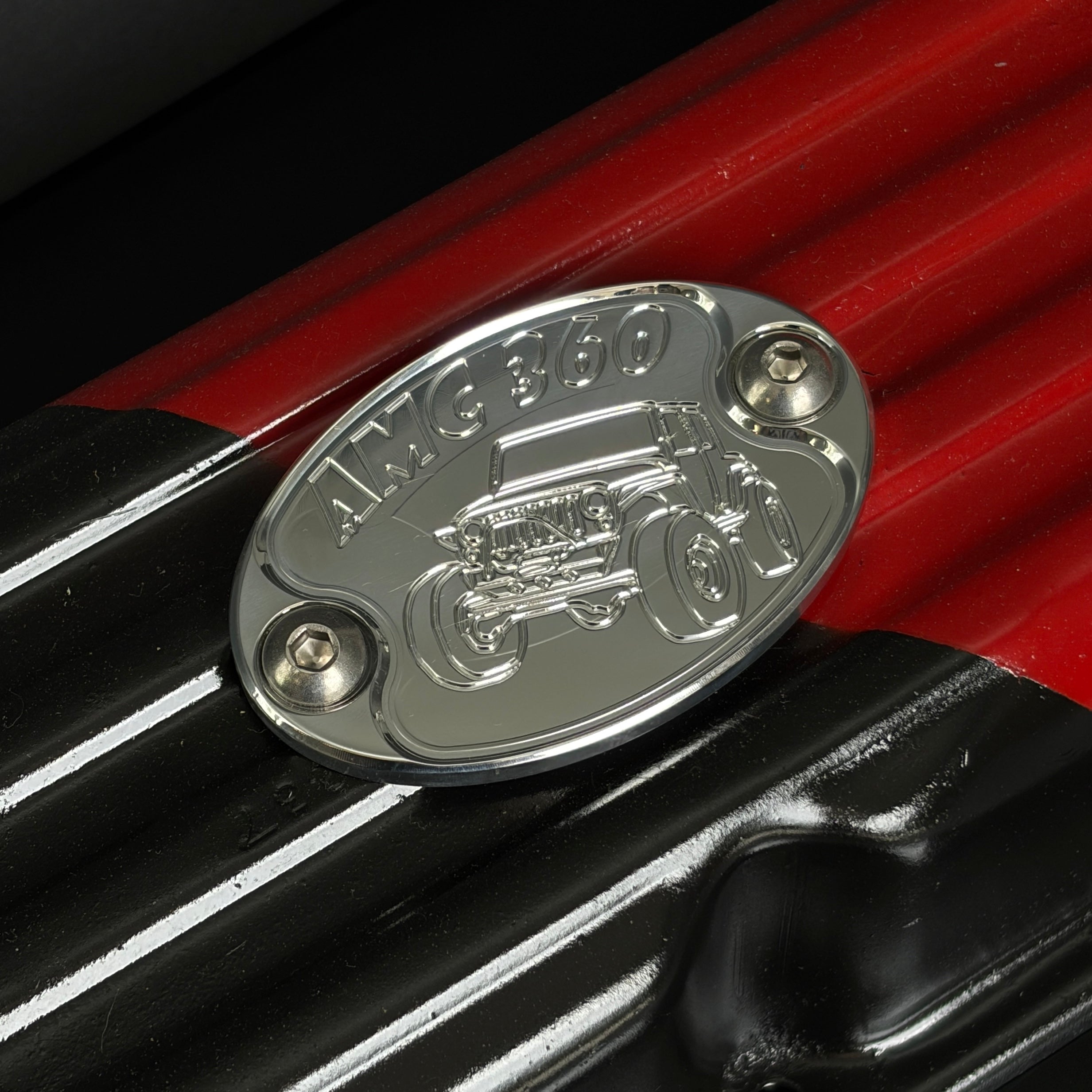Mad4Metal Jeep AMC 360 V8 Billet Aluminum Badge CNC Machined USA