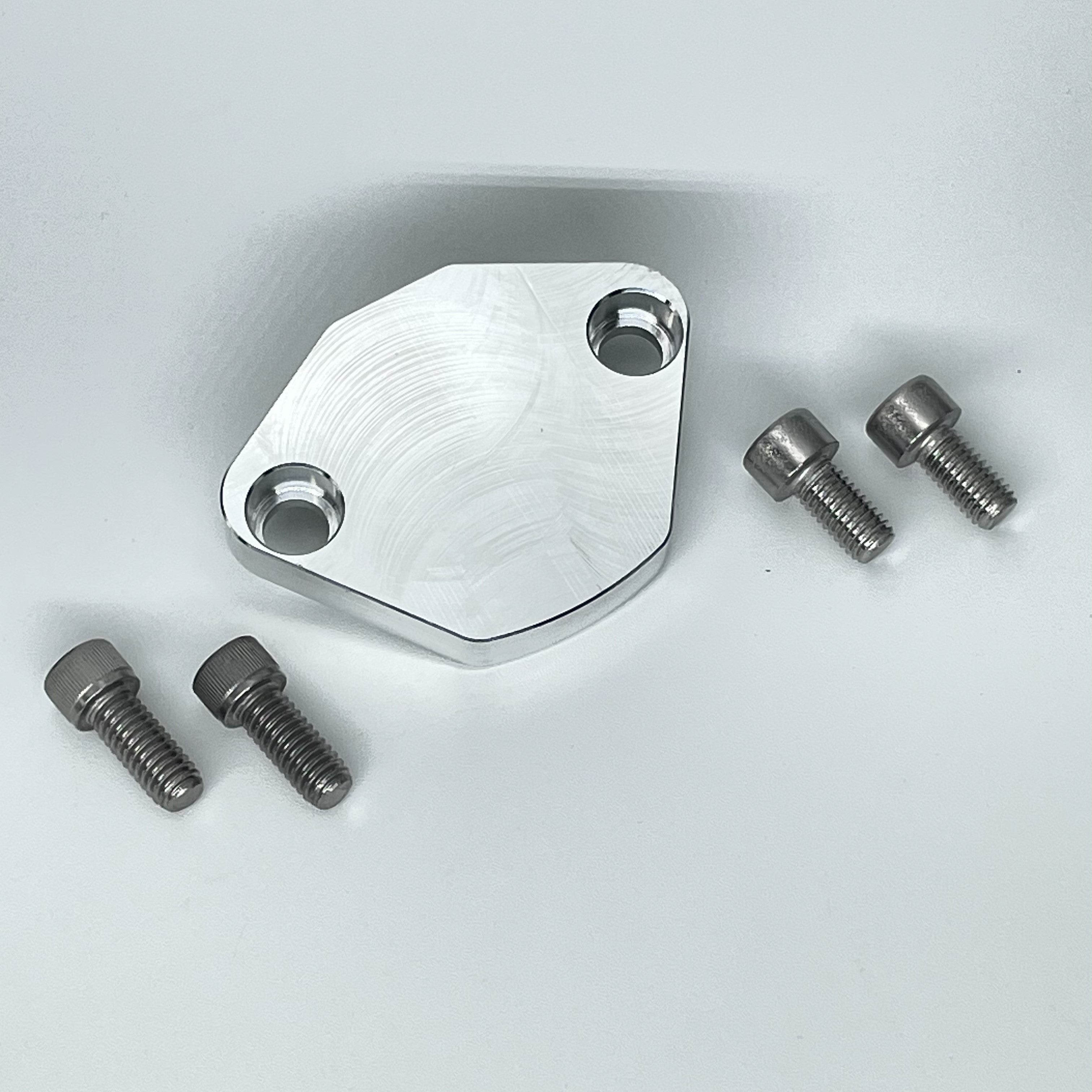 EGR universal kit contents aluminum cover plate with dual hardware sets 5/16 M8 stainless steel bolts USA-made complete kit