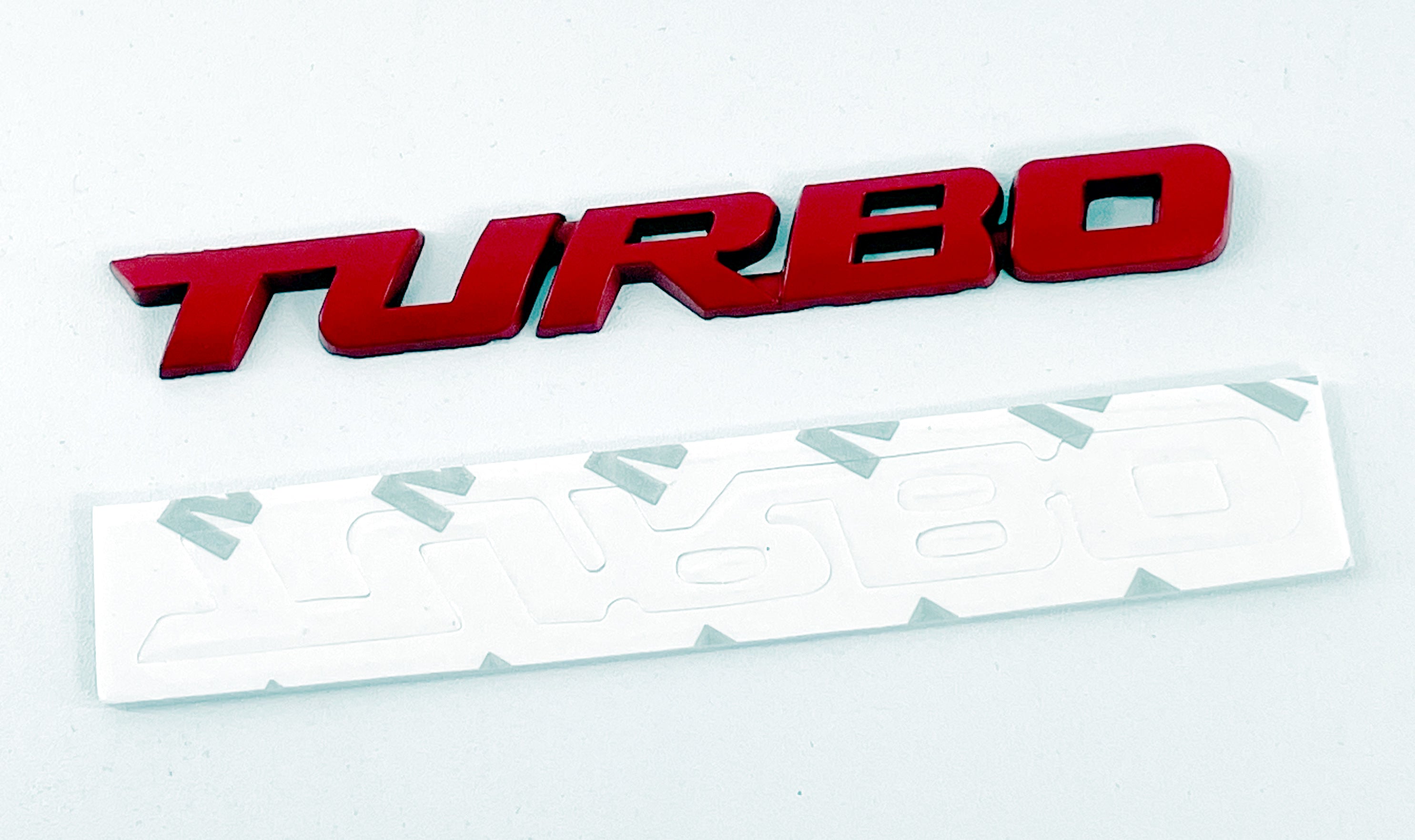 Red Trendy TURBO Symbol Automobile Decal Vehicle Metallic 3D Logo Stick On Badge