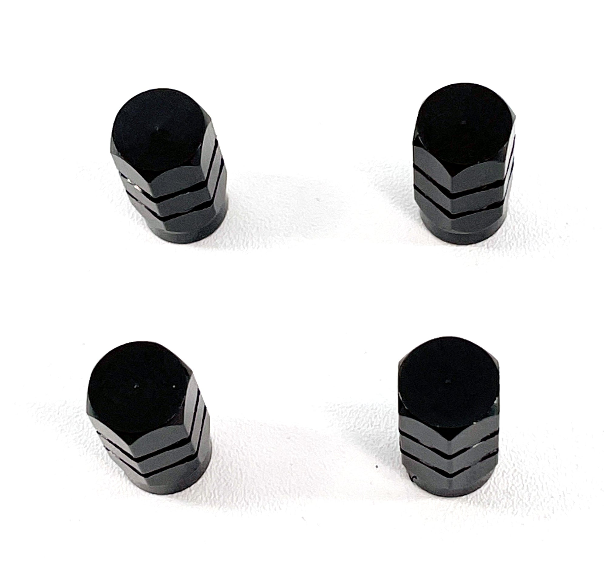 Set of 4 Black Anodized Machined Aluminum Valve Stem Caps Tire Air Valve Covers