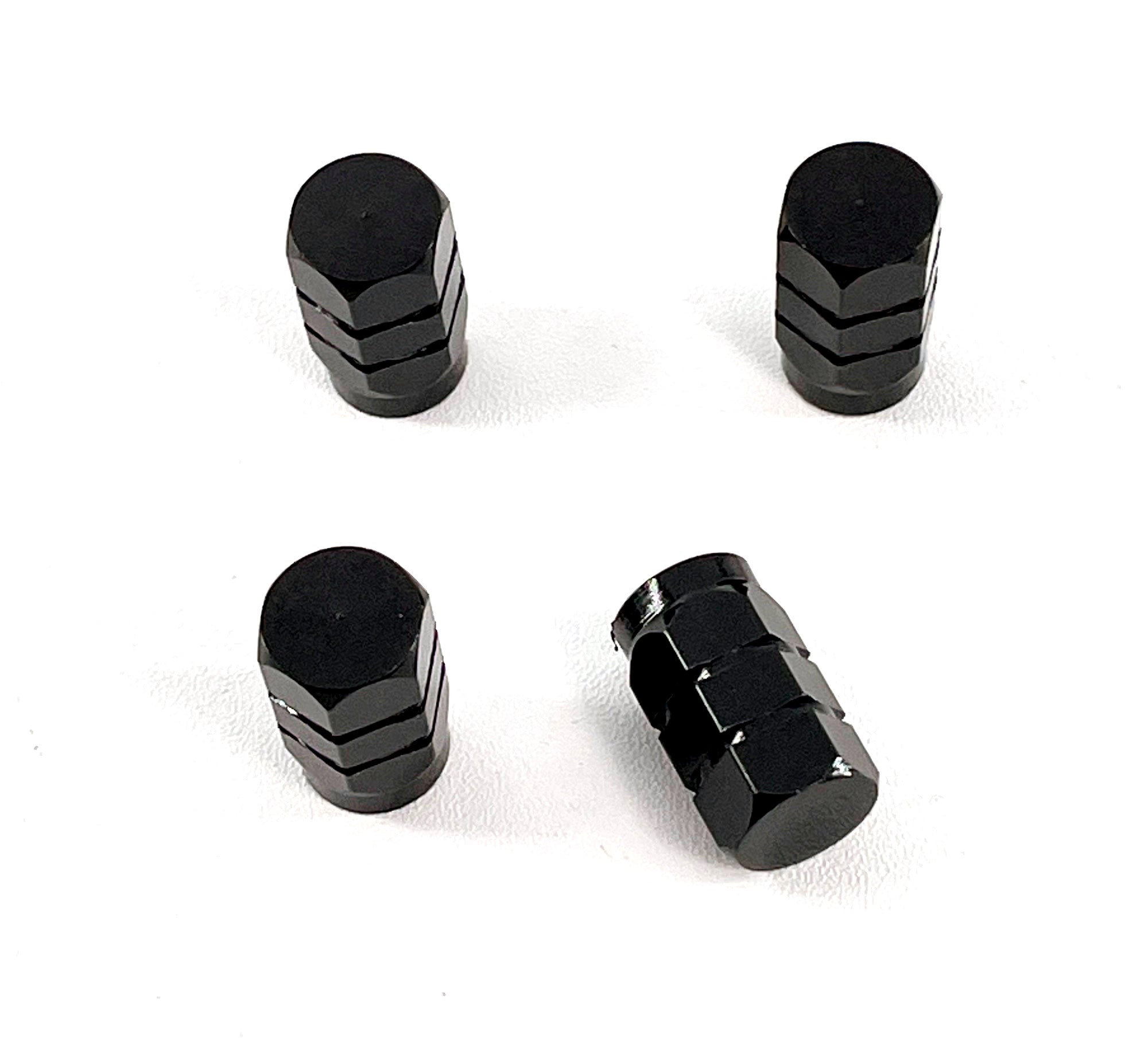 Set of 4 Black Anodized Machined Aluminum Valve Stem Caps Tire Air Valve Covers