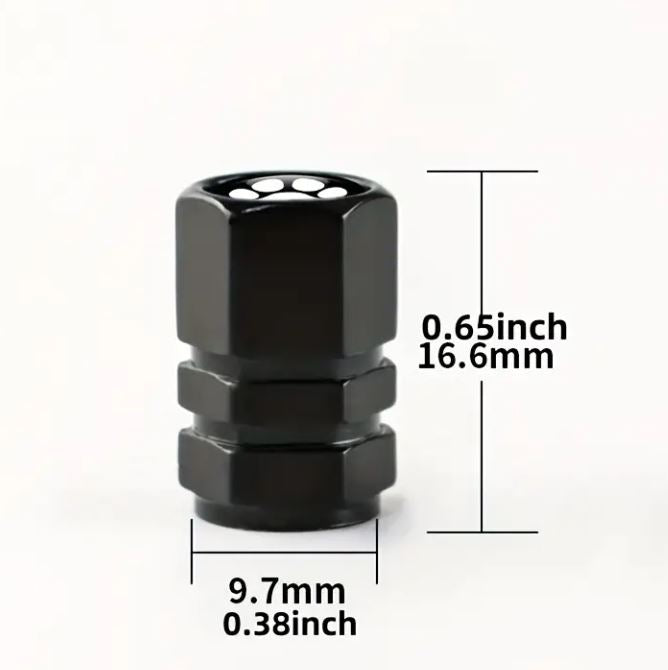 Set of 4 Black Anodized Machined Aluminum Valve Stem Caps Paws Design Tire Air Valve