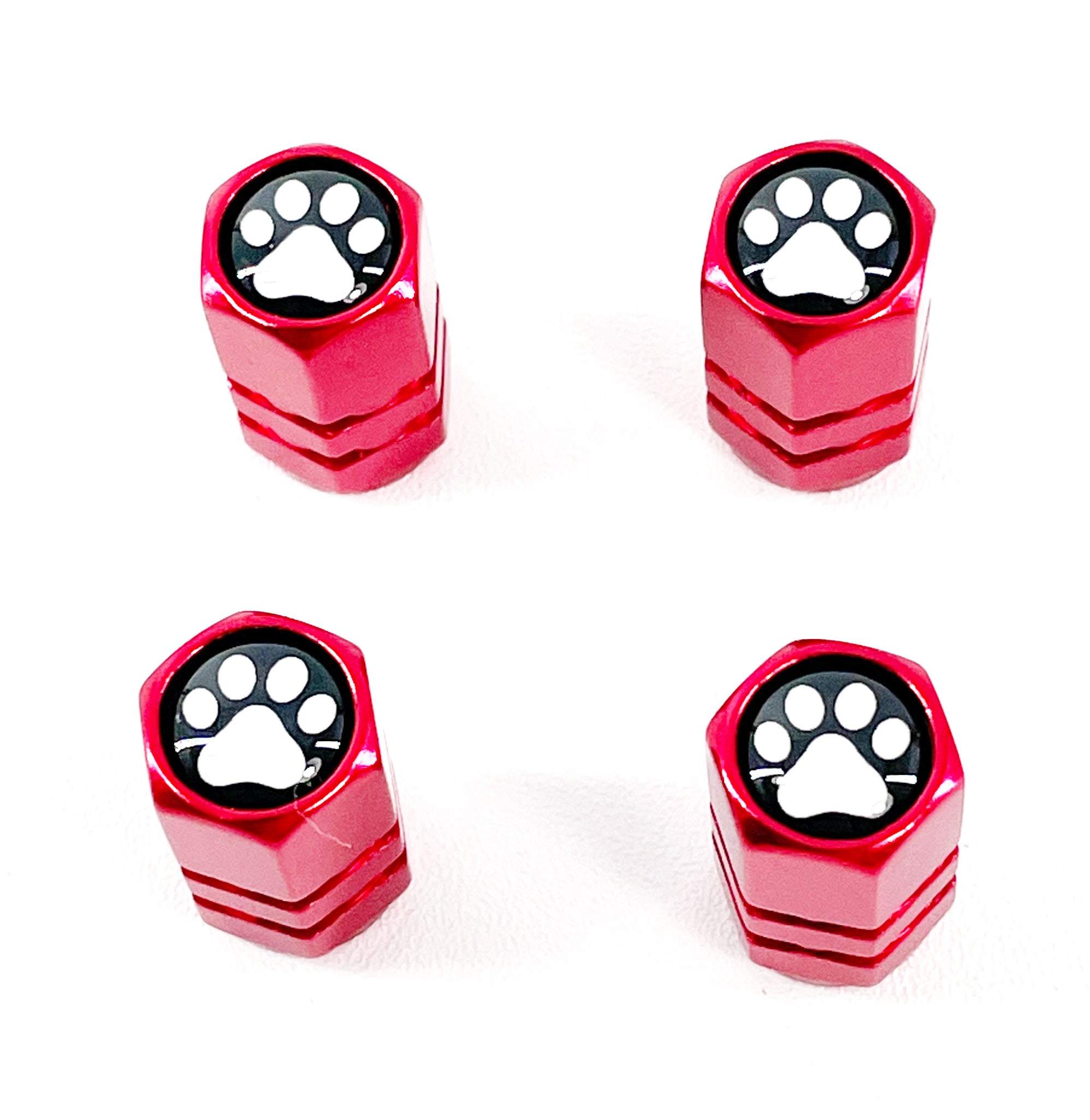 Set of 4 Red Anodized Machined Aluminum Valve Stem Caps Paws Design Tire Air Valve