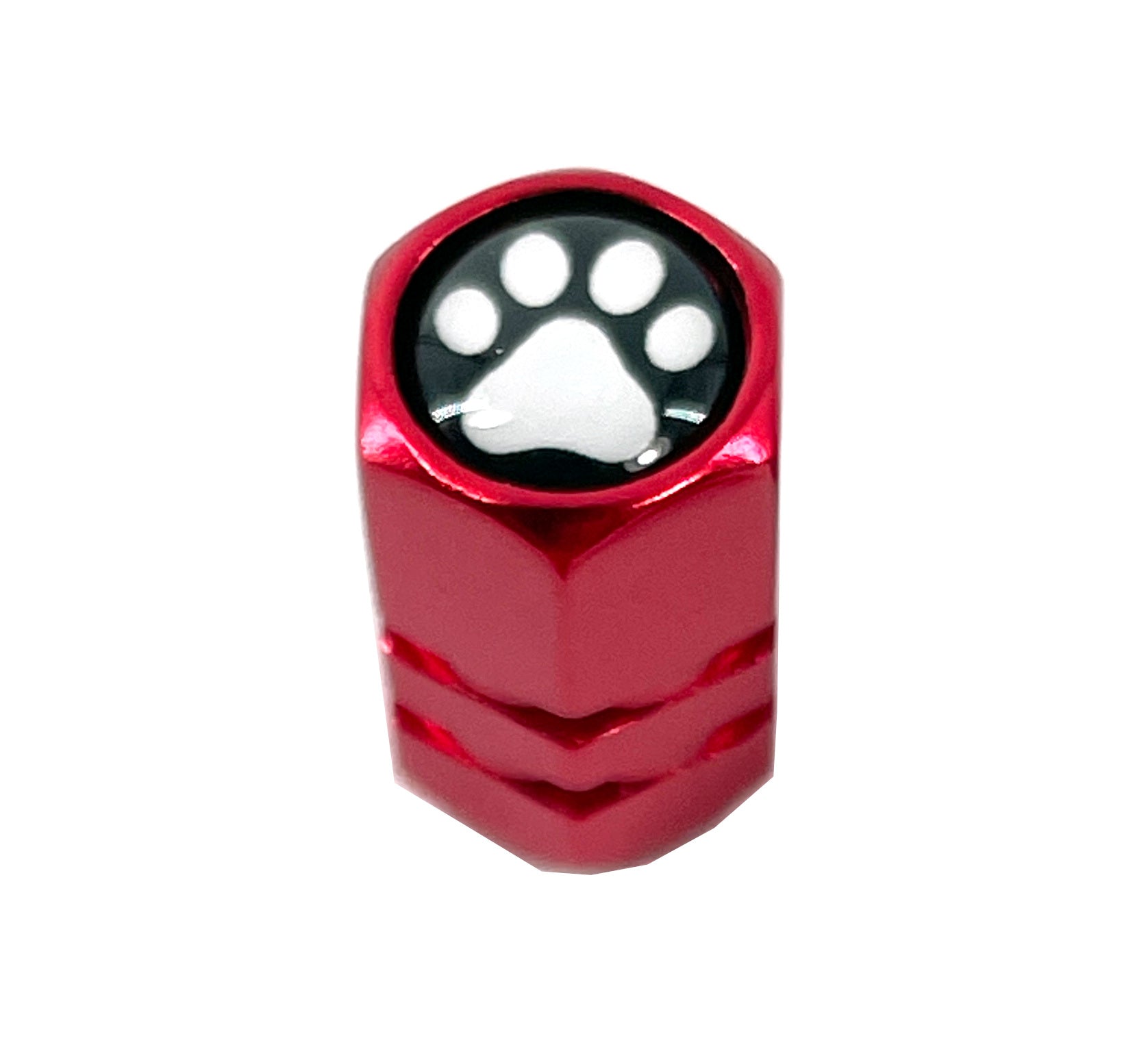 Set of 4 Red Anodized Machined Aluminum Valve Stem Caps Paws Design Tire Air Valve