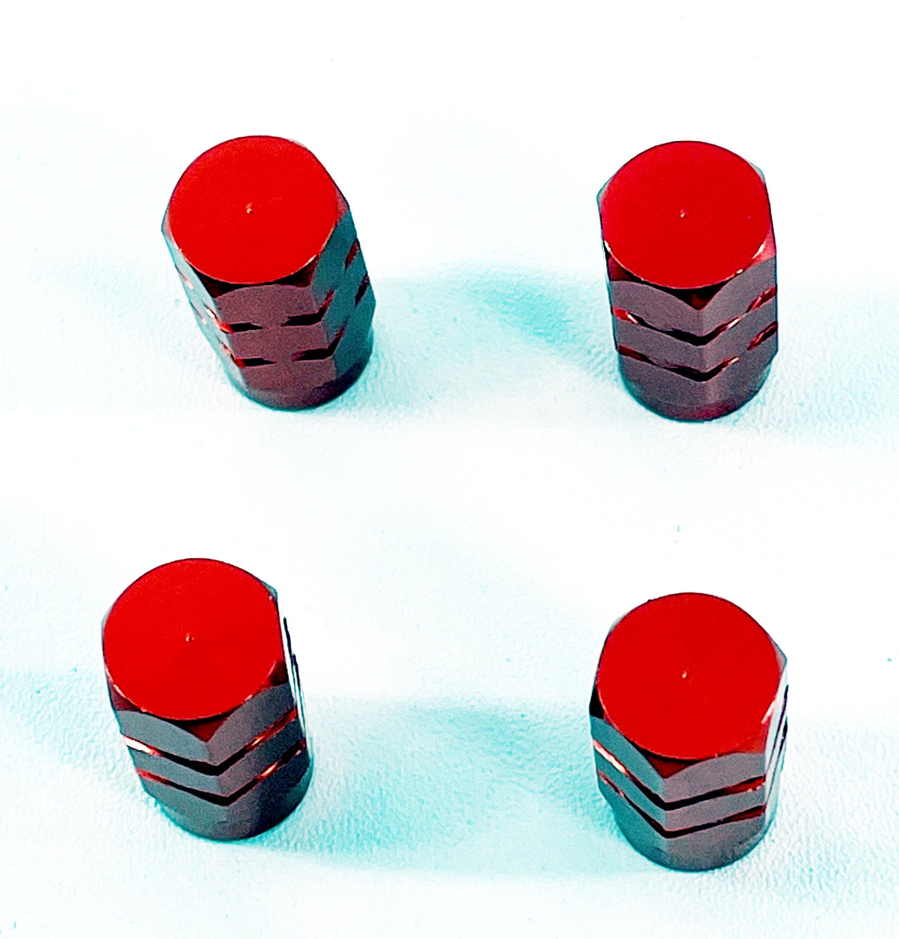 Set of 4 Red Anodized Machined Aluminum Valve Stem Caps Tire Air Valve Covers