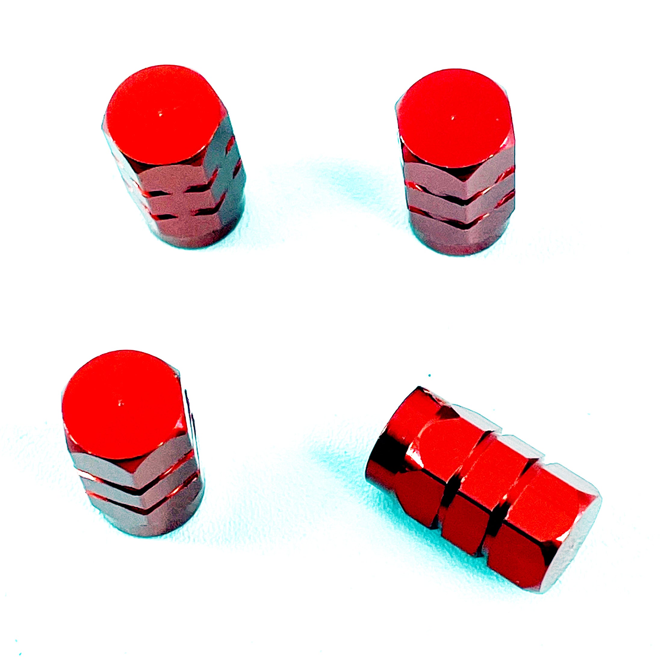 Set of 4 Red Anodized Machined Aluminum Valve Stem Caps Tire Air Valve Covers