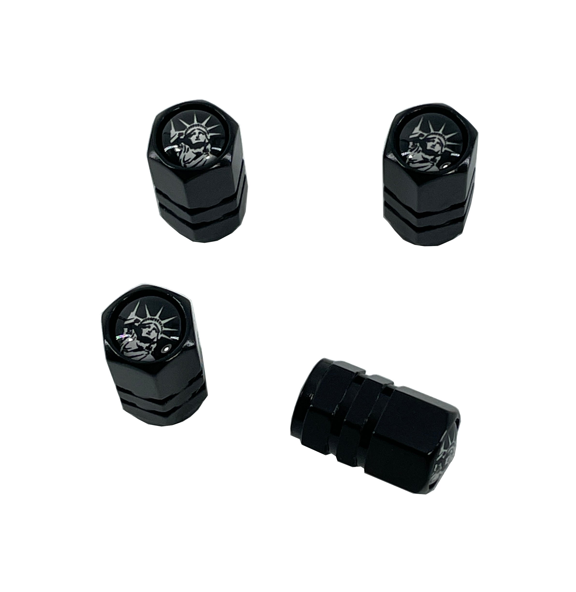 Set of 4 Black Anodized Aluminum Valve Stem Caps Statue of Liberty - American Patriotic