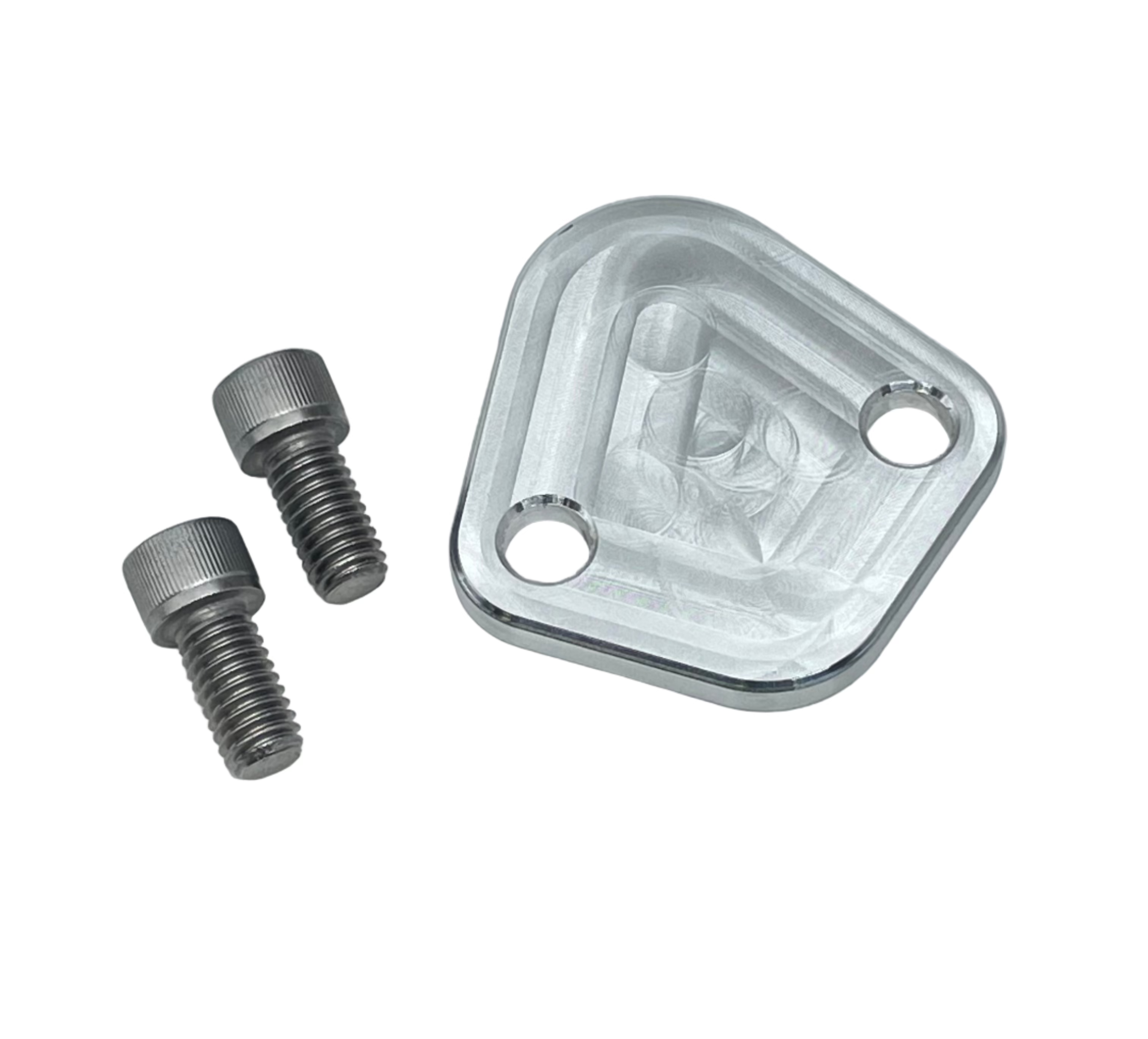 F157 Universal Fuel Pump Block Off Plate CNC Aluminum fits Chevy Ford Mopar AMC V8 engines 3/8-16 bolts Made in USA