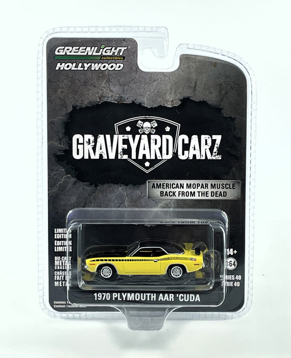 1970 Plymouth AAR 'Cuda Greenlight Hollywood Yellow Graveyard Carz 1:64