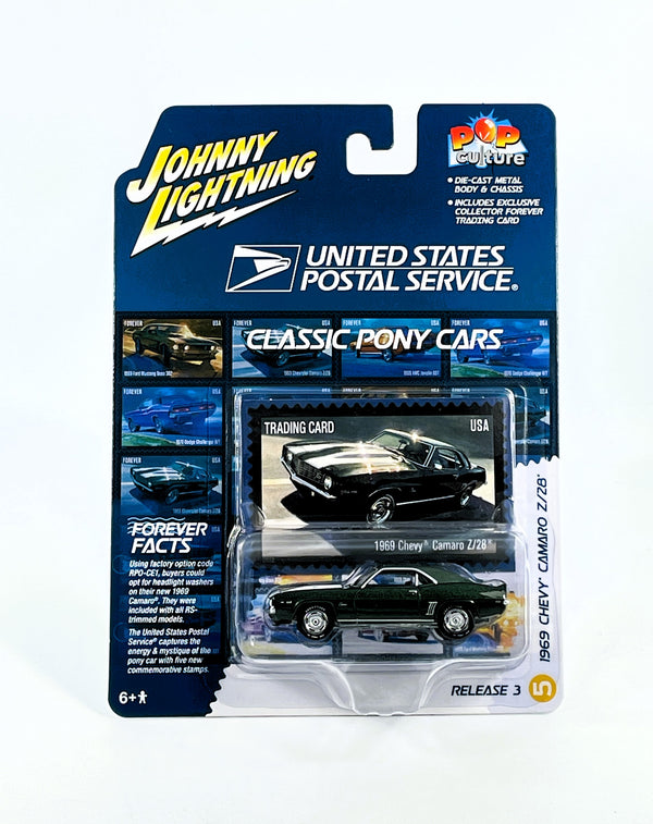 1969 Chevy Camaro Z/28 Johnny Lightning R3 Green USPS Die Cast Car 1:64