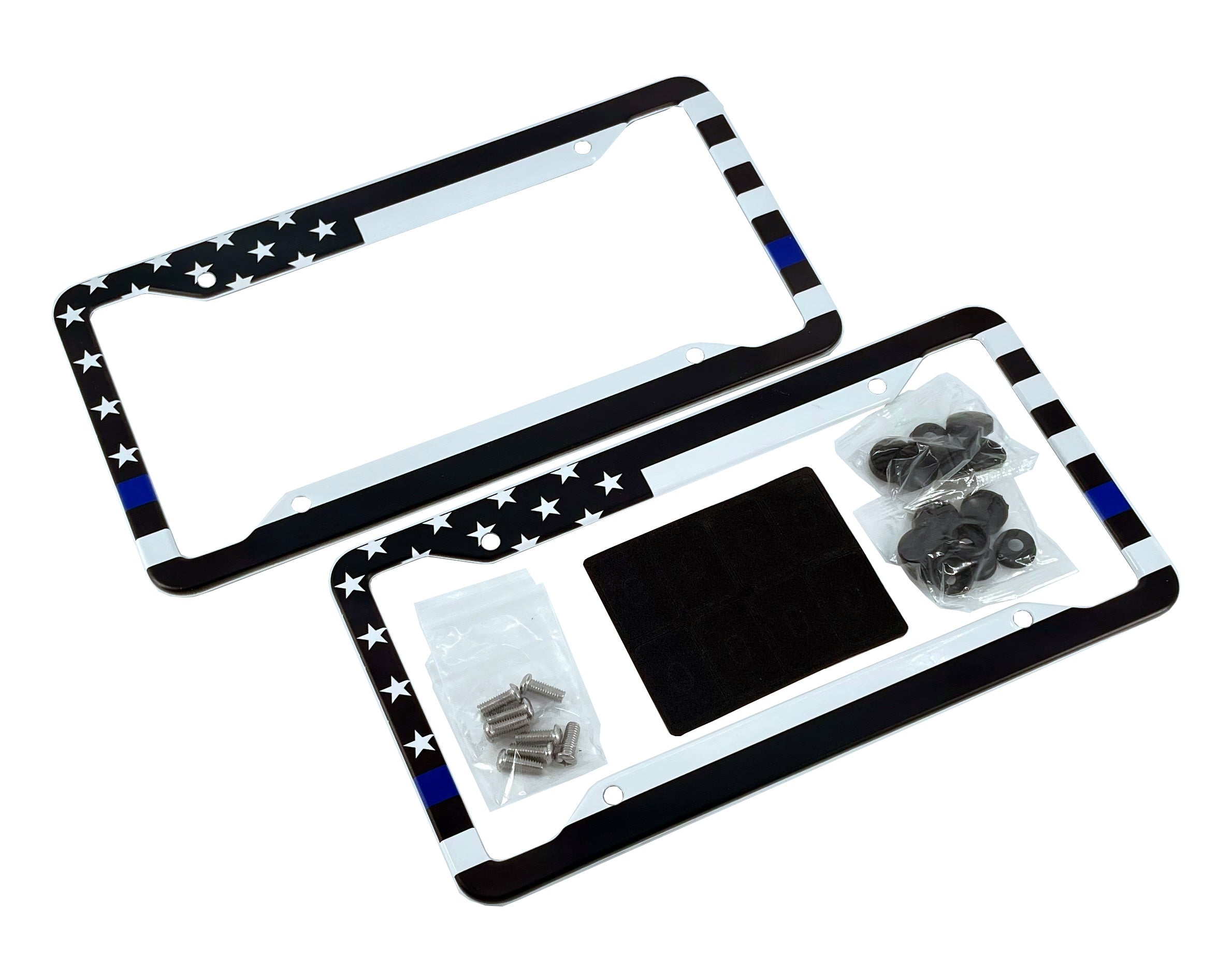 Premium American Flag Metal License Plate Frame - Patriotic Car Accessory - Set