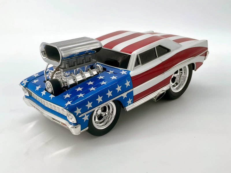 1966 Chevy Nova Muscle Machines Stars & Stripes  1:18 Scale Diecast Car - Collectible