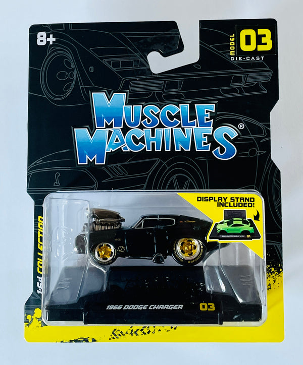 Muscle Machines 1966 Dodge Charger CHASE 1:64 Diecast Car - Classic Collectible Model