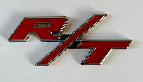 Red & Chrome Metal Custom R/T Auto Emblem Badge 4" x 2" - Stylish Car Decal Accessory