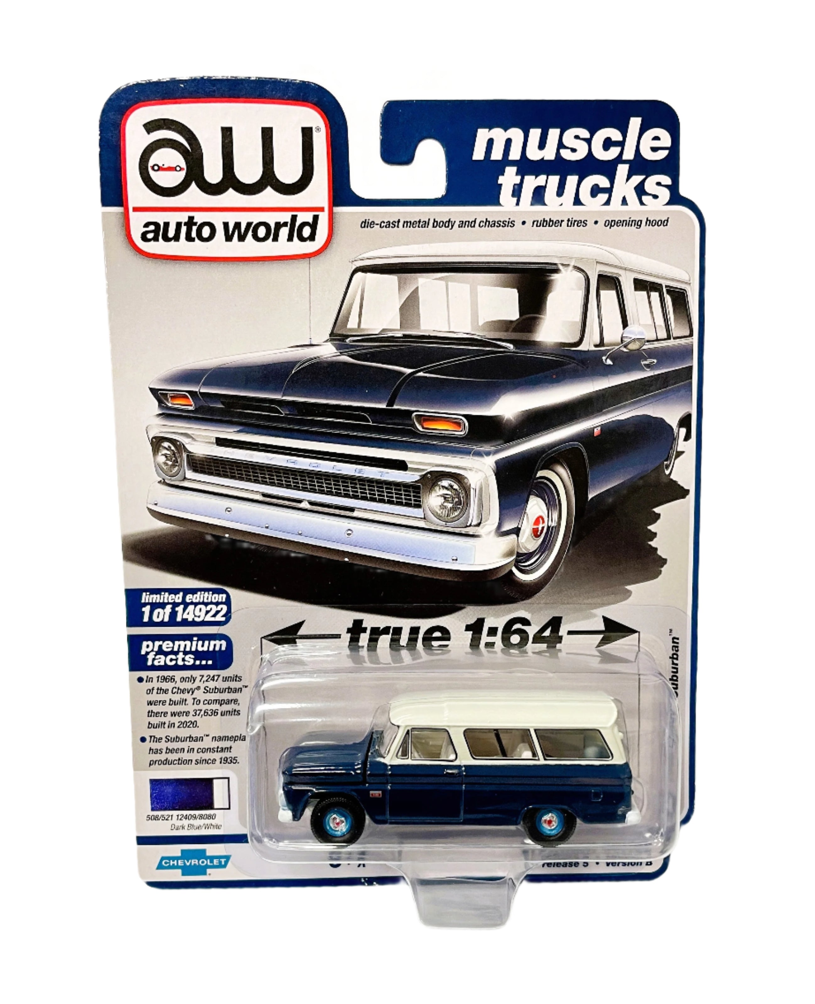 AW Auto World Diecast Cars 1 64 1966 Chevy Suburban Dark Blue R5 VB