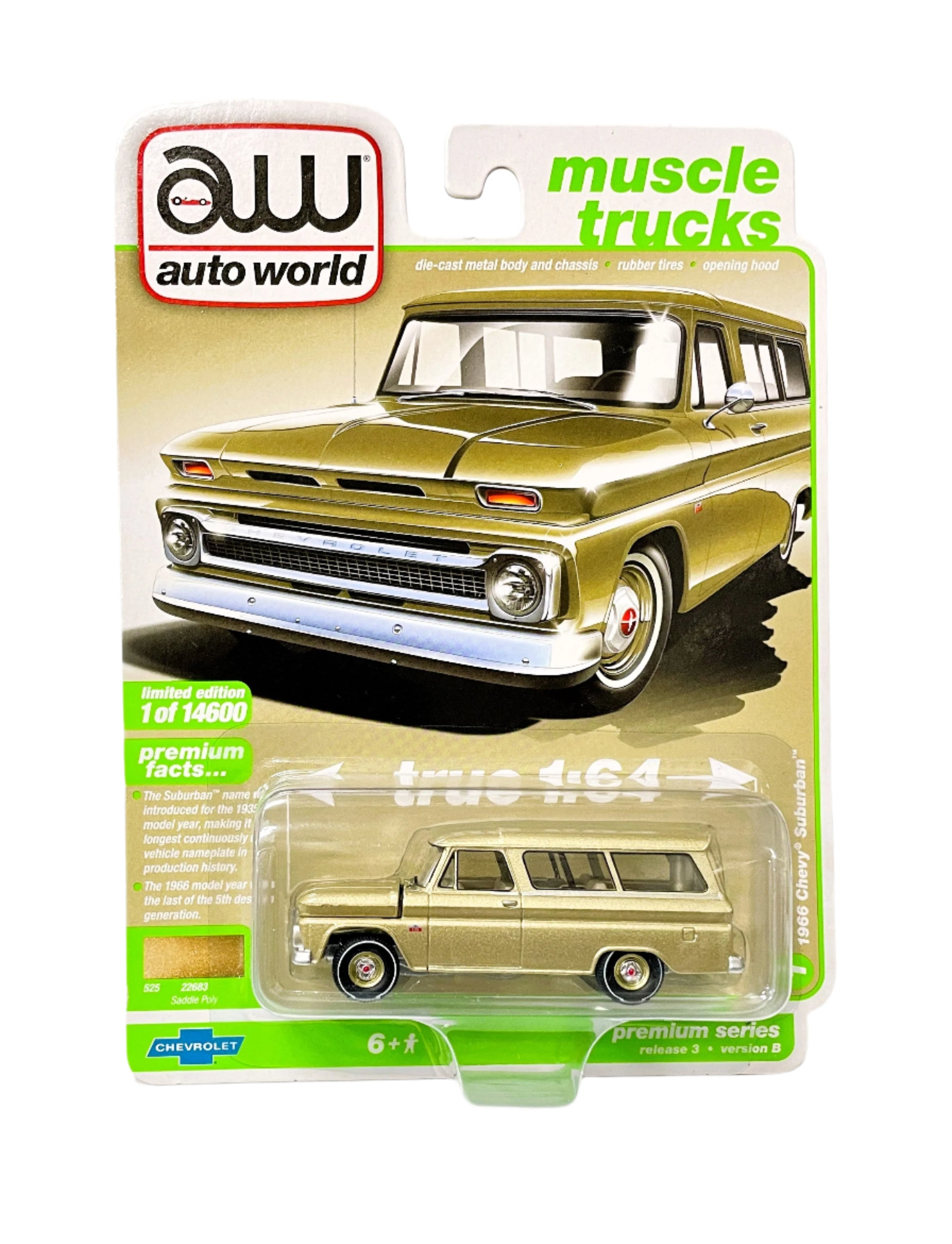 AW Auto World Diecast Cars 1 64 1966 Chevy Suburban Saddle Poly R3 VB