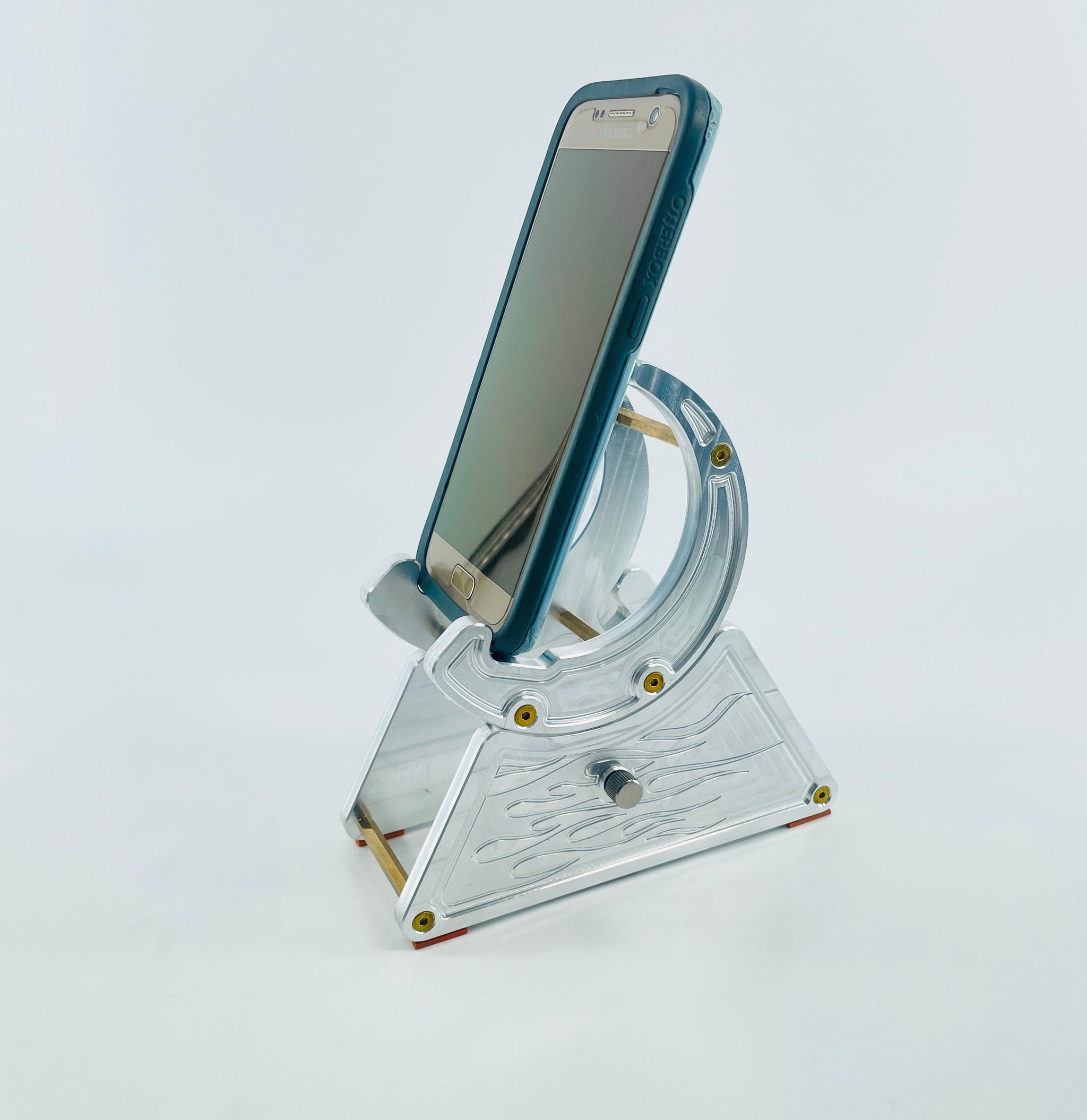 CNC Metal Phone Stand | Hot Rod Flames Design | Car Enthusiast Gift | Made in USA