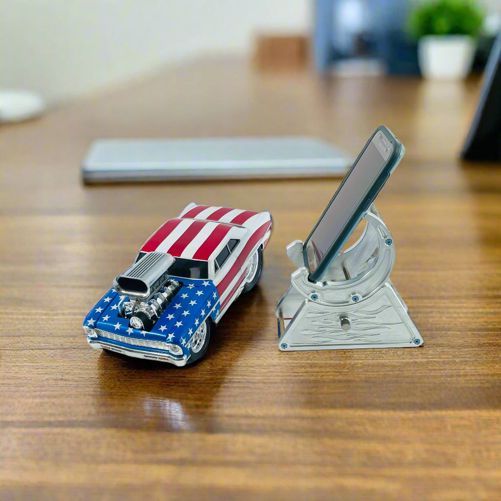 CNC Metal Phone Stand | Hot Rod Flames Design | Car Enthusiast Gift | Made in USA