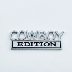 "Cowboy Edition Metal Badge - 3" x 1-1/4" Chrome Auto Emblem - Car Accessory"