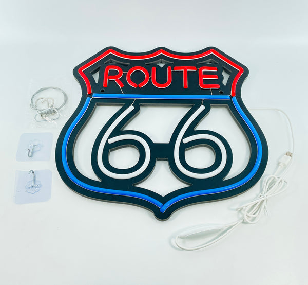 Route 66 LED Neon Art Wall Sign - Perfect for Man Cave, Shop, Garage, or Office