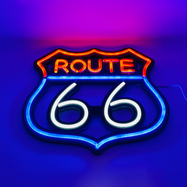 Route 66 LED Neon Art Wall Sign - Perfect for Man Cave, Shop, Garage, or Office