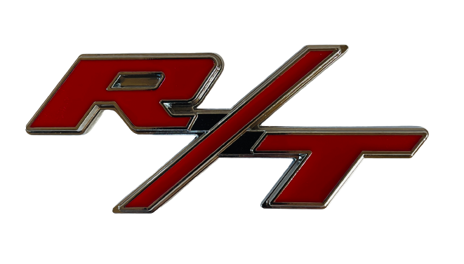 Red & Chrome Metal Custom R/T Auto Emblem Badge 4" x 2" - Stylish Car Decal Accessory