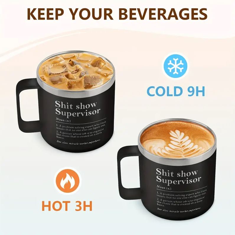 14Oz Vacuum Insulated Stainless Steel Coffee Mug with Lid - Hot Cold Drink Cup